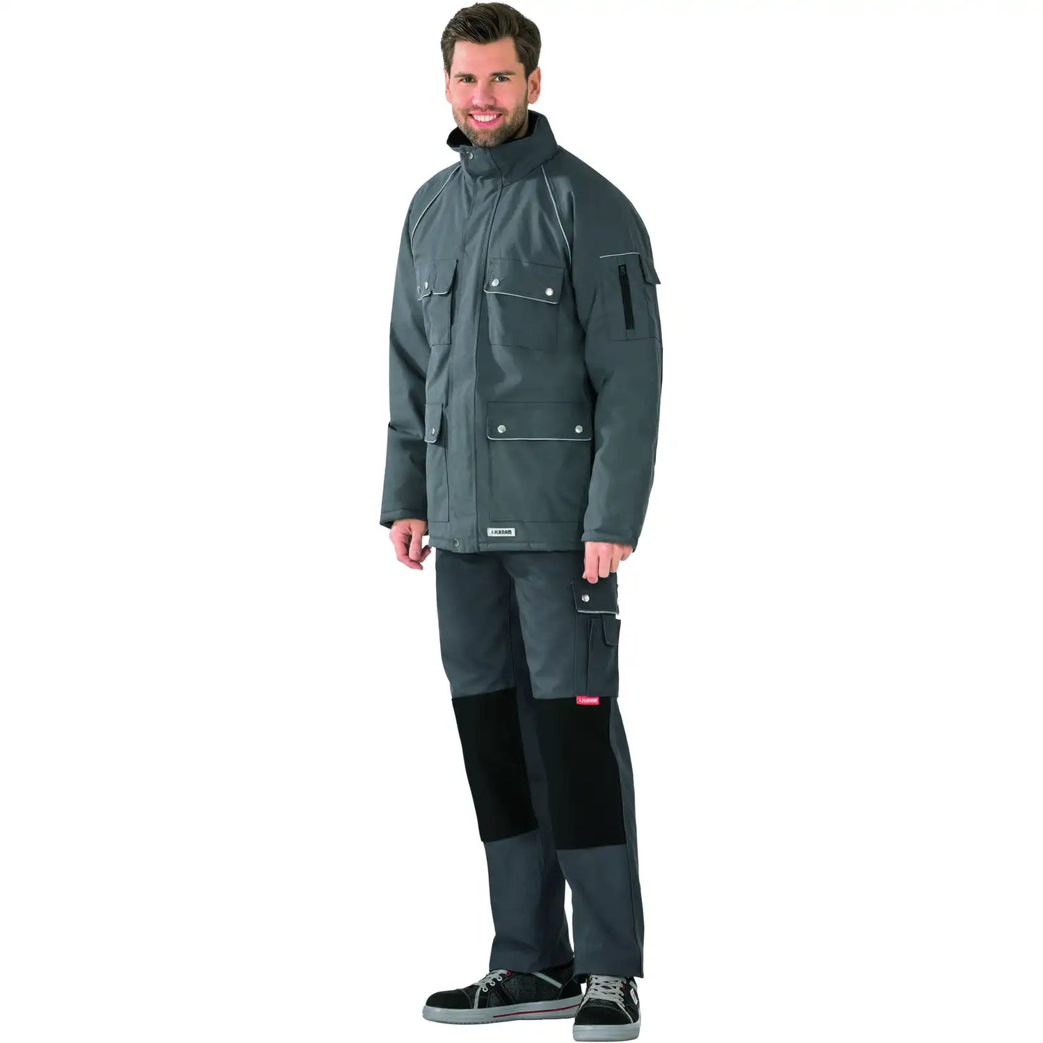 Planam Canvas 320 Winterparka grau/schwarz S grau/schwarz - Produktbild mit Model