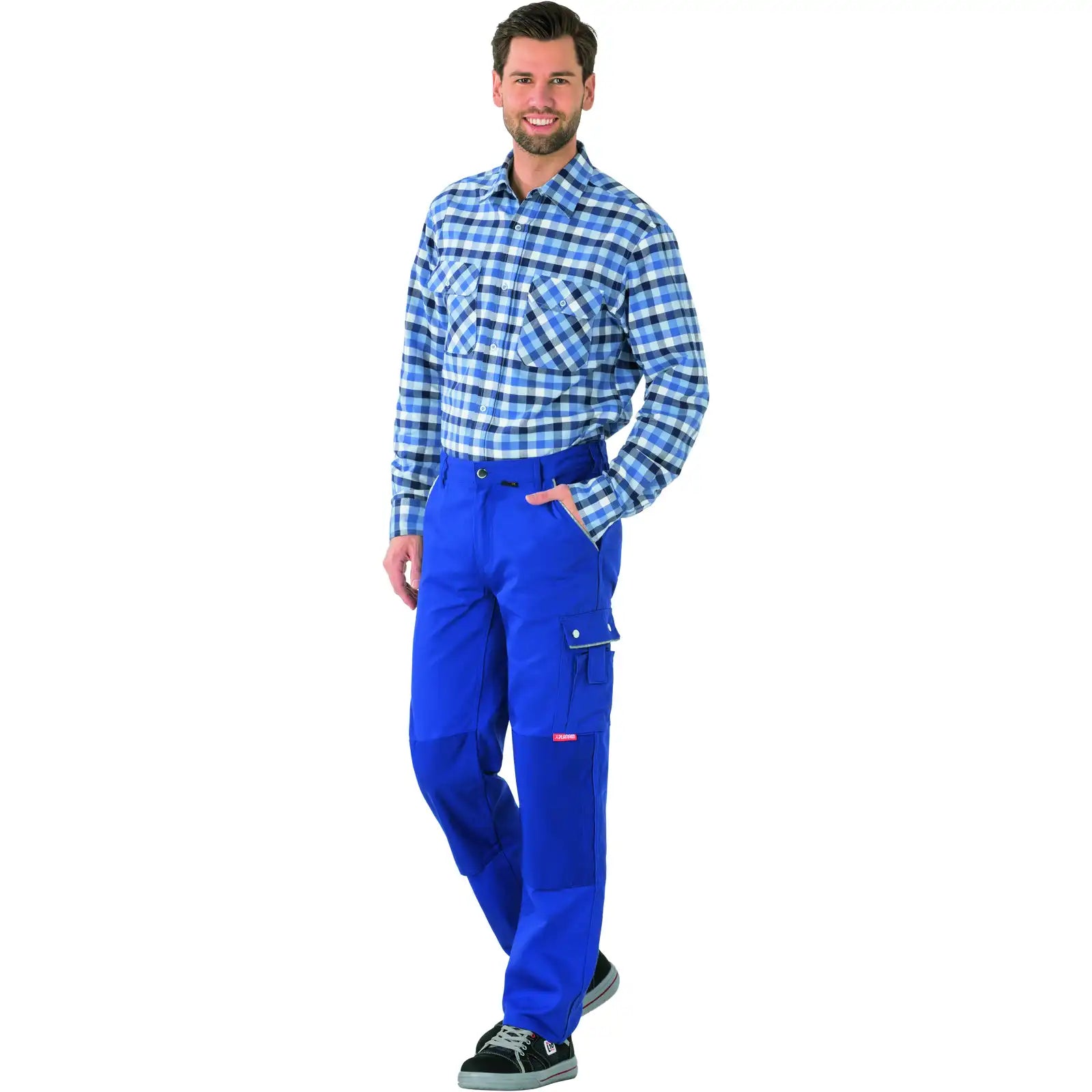 Planam Canvas 320 Bundhose kornblumenblau/kornblumenblau 102 kornblumenblau/kornblumenblau - Produktbild mit Model