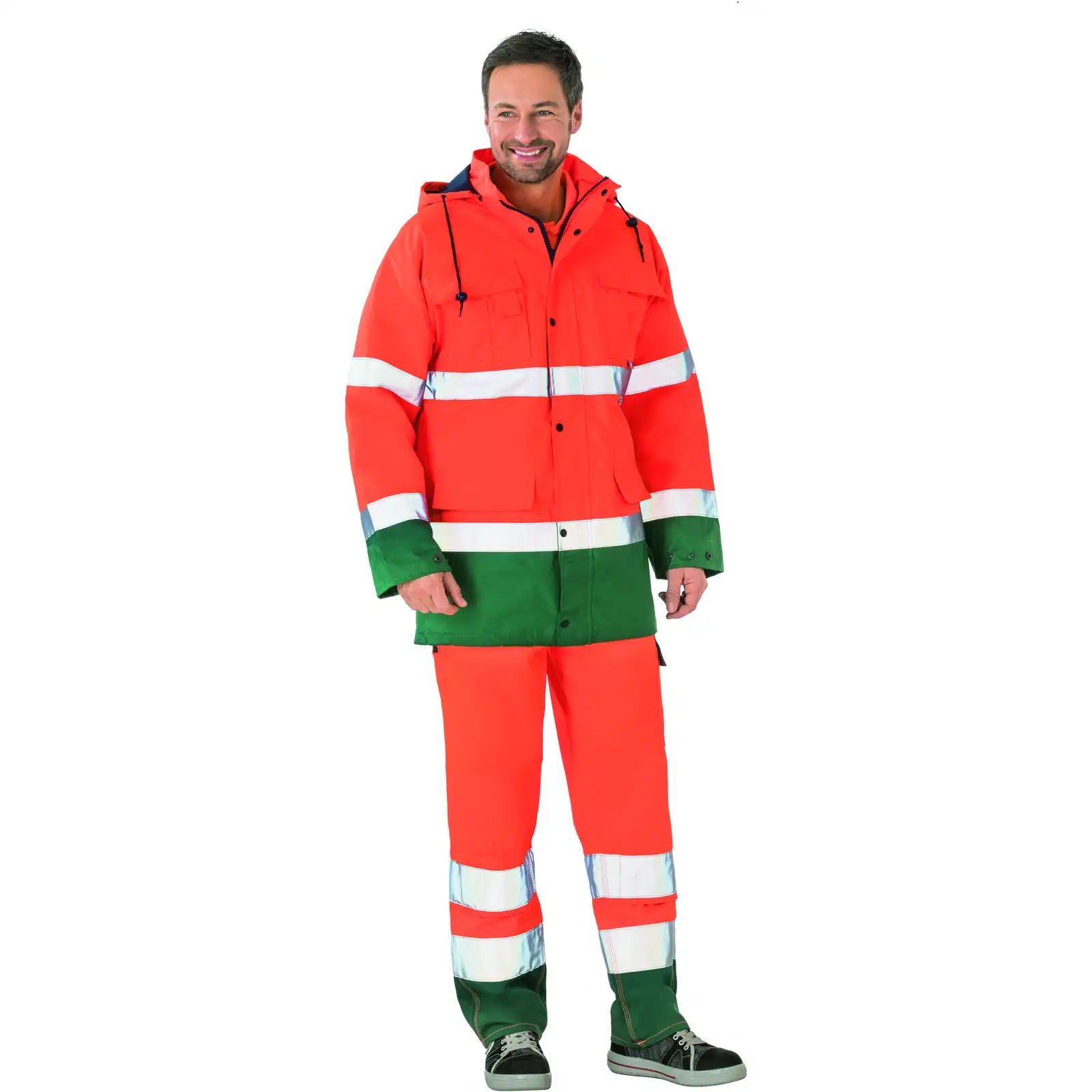 Planam Warnschutz Parka orange/grün 4XL orange/grün - Produktbild mit Model