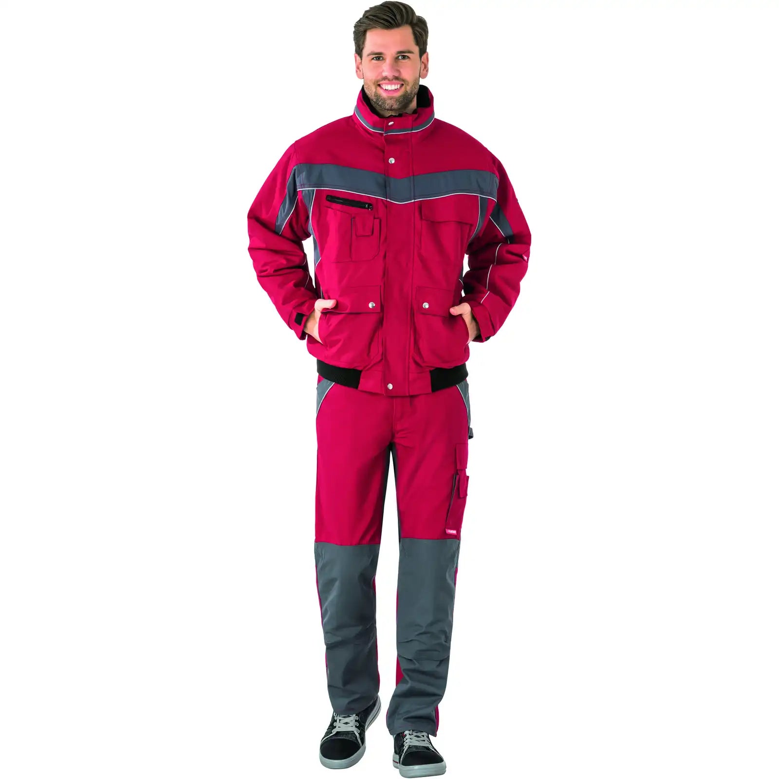 Planam Plaline Winterblouson rot/schiefer XS rot/schiefer - Produktbild mit Model