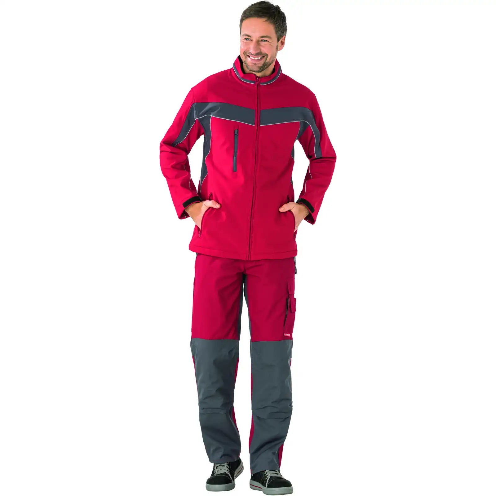 Planam Plaline Softshelljacke rot/schiefer XS rot/schiefer - Produktbild mit Model