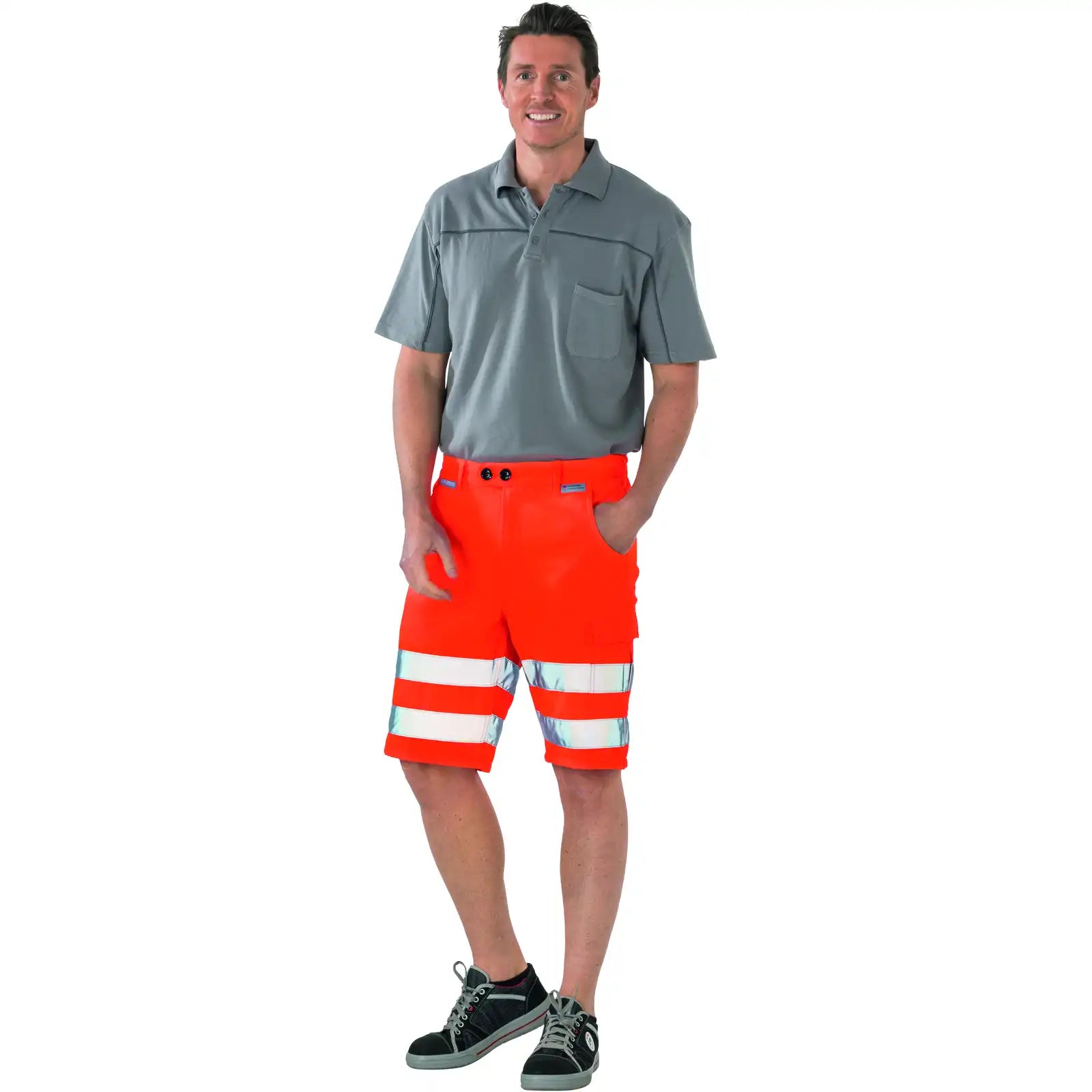 Planam Warnschutz Shorts uni orange S uni orange - Produktbild mit Model