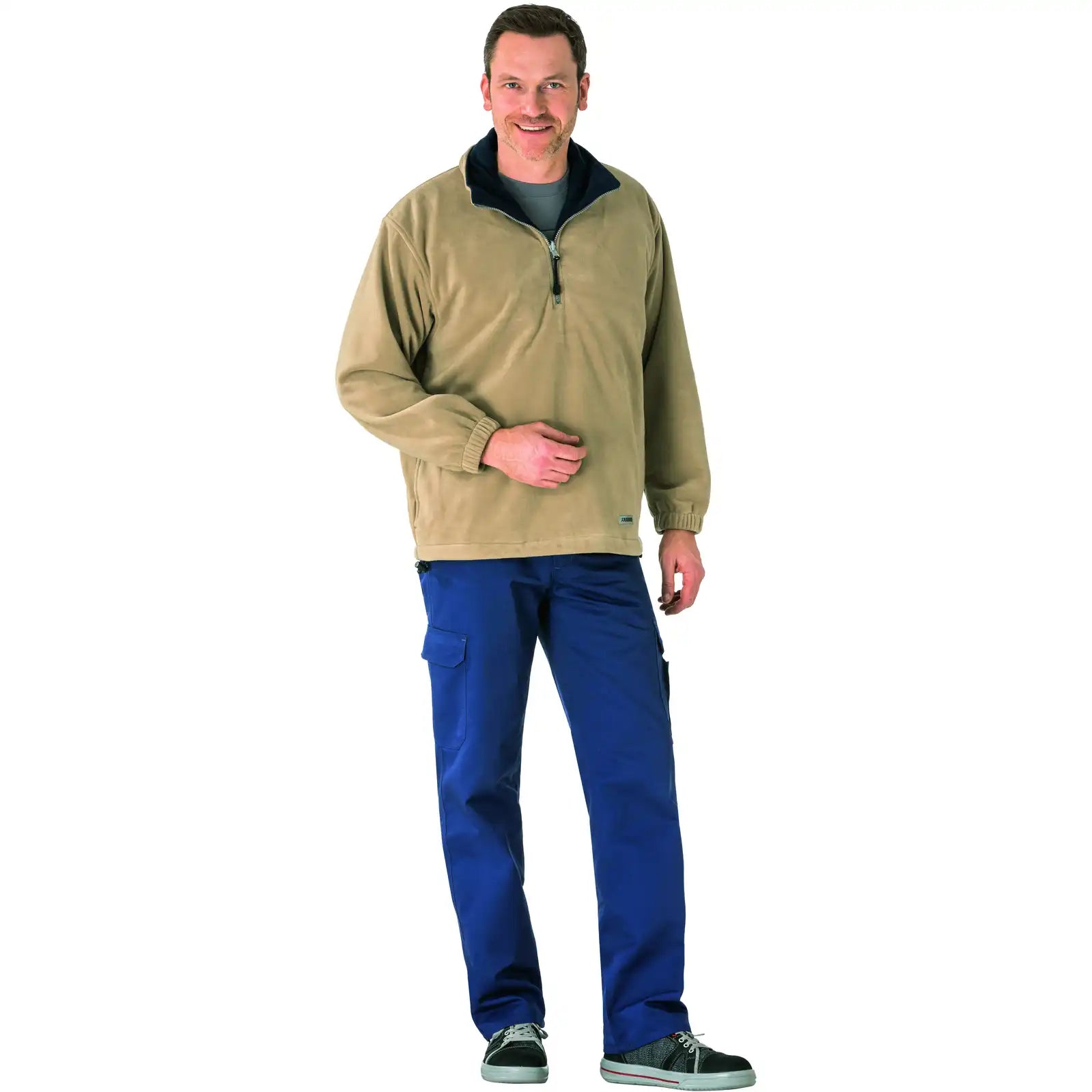 Planam Outdoor Relax Fleecetroyer camel/marine L camel/marine - Produktbild mit Model