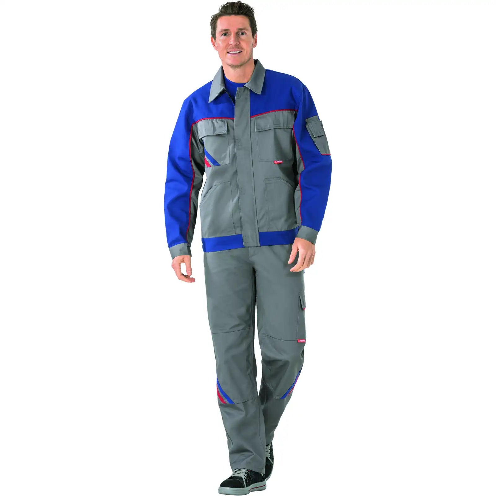 Planam Highline Bundjacke zink/kornblumenblau/rot 102 zink/kornblumenblau/rot - Produktbild mit Model