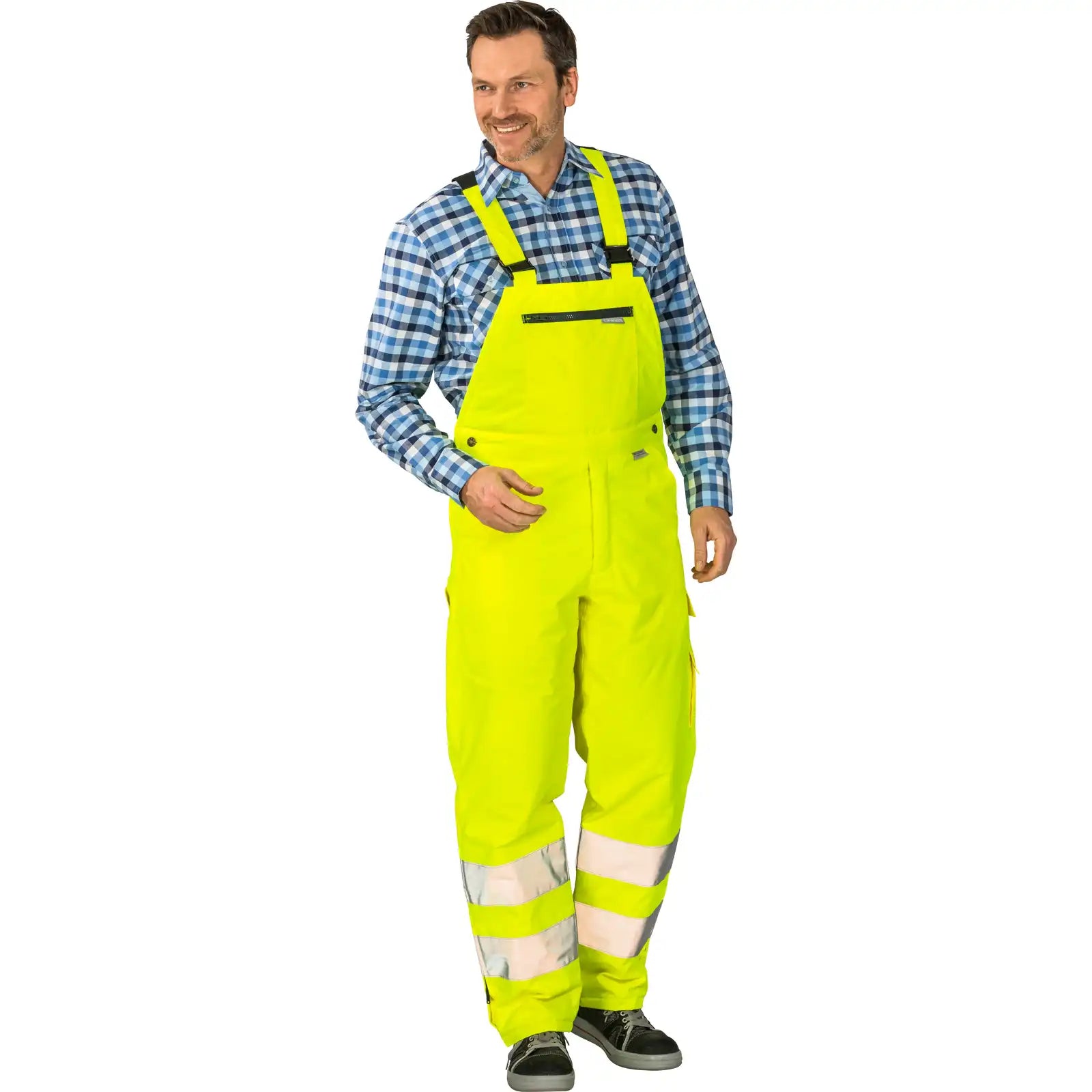 Planam Warnschutz Winterlatzhose uni gelb S uni gelb - Produktbild mit Model