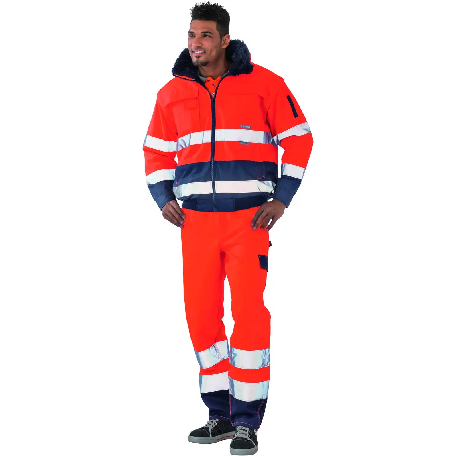 Planam Warnschutz Comfortjacke orange/marine 4XL orange/marine - Produktbild mit Model