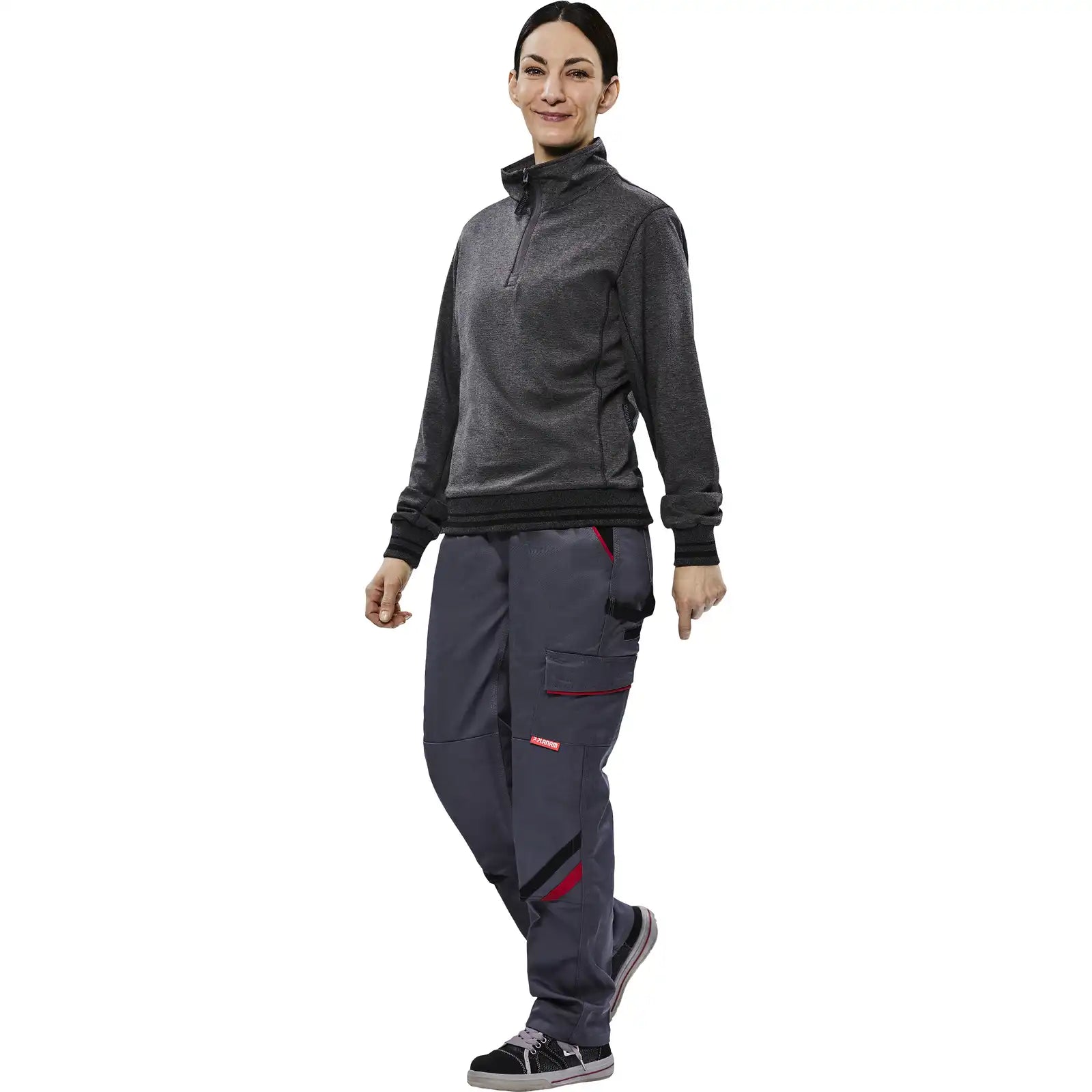 Planam Outdoor Choice Damen Troyer grau XS grau - Produktbild mit Model