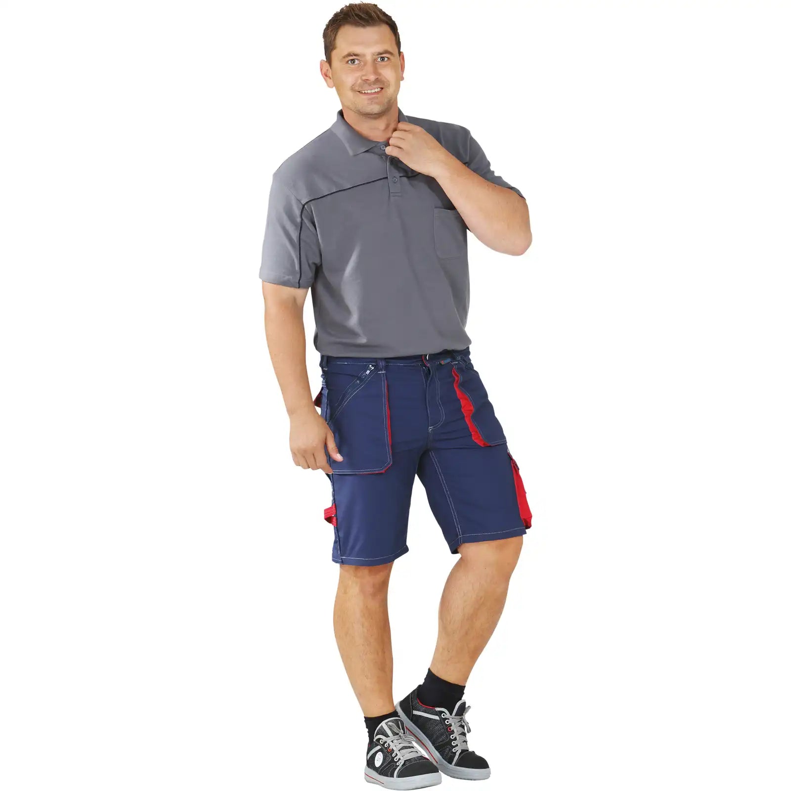 Planam Basalt Shorts marine/rot S marine/rot - Produktbild mit Model