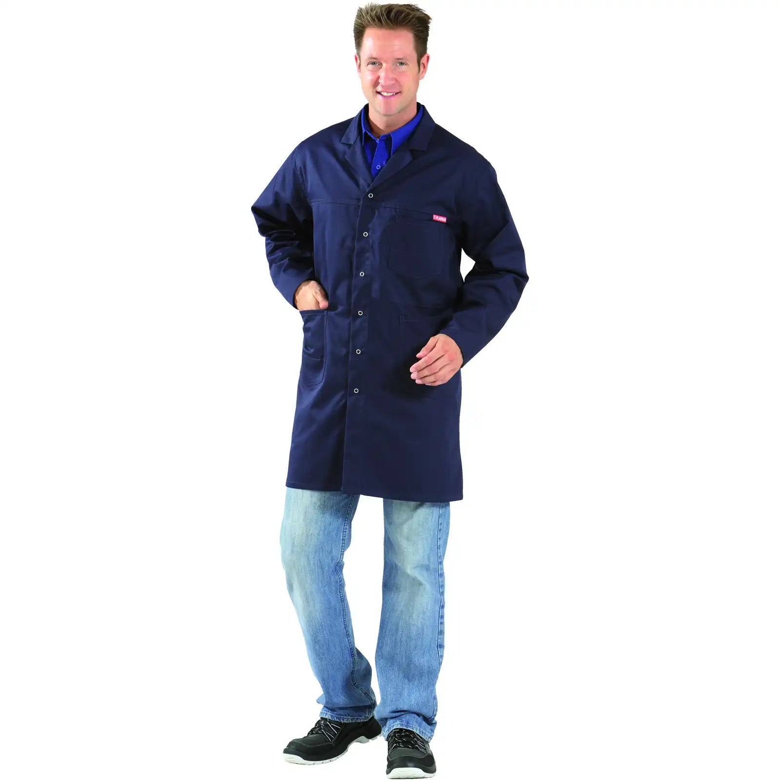 Planam MG 260 Berufsmantel hydronblau 102 hydronblau - Produktbild mit Model