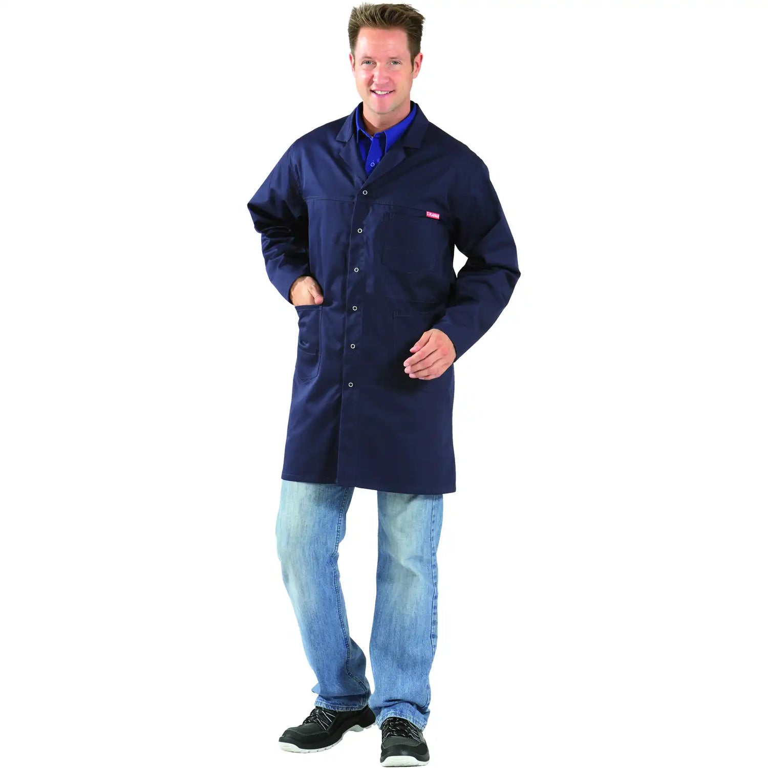 Planam MG 260 Berufsmantel hydronblau 102 hydronblau - Produktbild mit Model