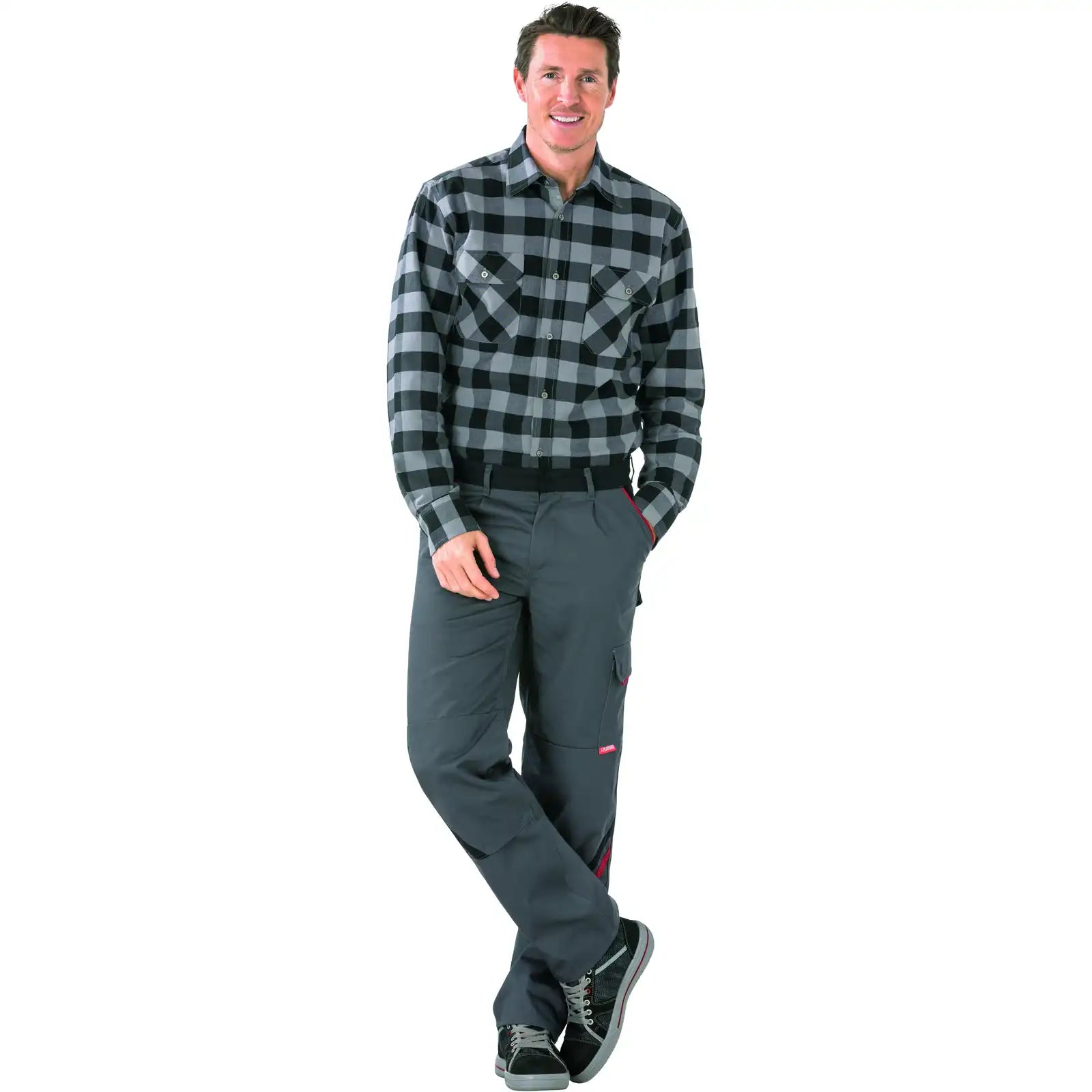 Planam Highline Bundhose schiefer/schwarz/rot 102 schiefer/schwarz/rot - Produktbild mit Model