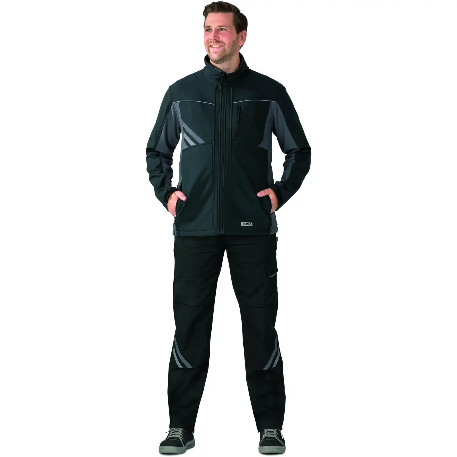 Planam Highline Softshelljacke schwarz/schiefer/zink XS schwarz/schiefer/zink - Produktbild mit Model