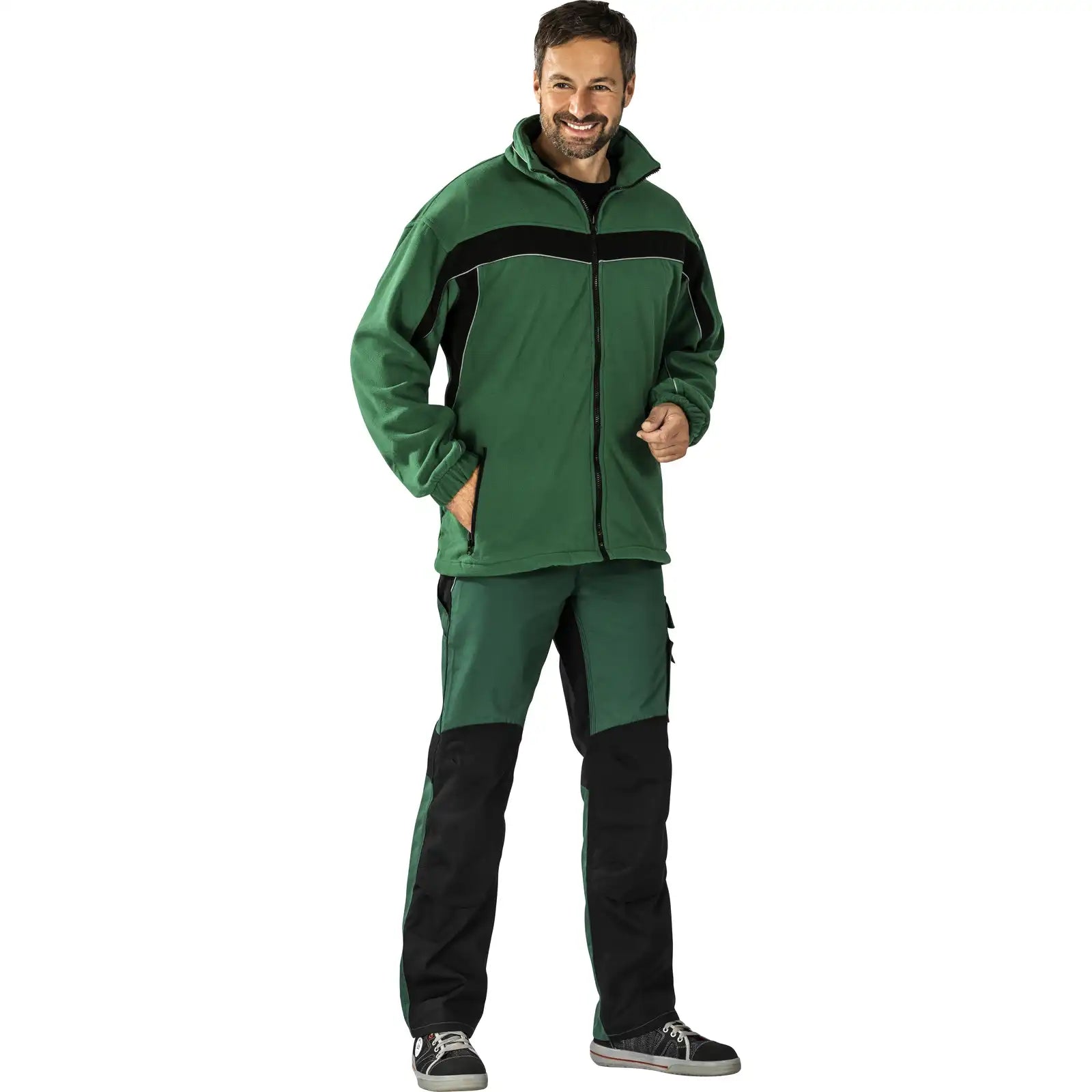 Planam Plaline Fleecejacke grün/schwarz XS grün/schwarz - Produktbild mit Model