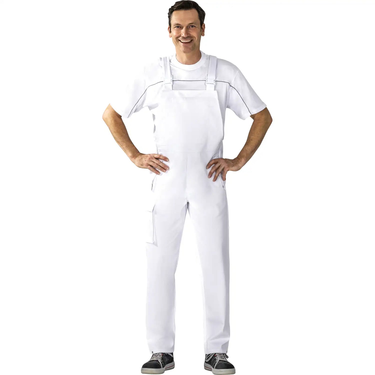 Planam Food Herren Latzhose reinweiß 102 reinweiß - Produktbild mit Model