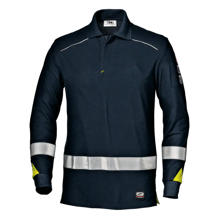SIR SAFETY CARLOS polo Hi Vis Reflective Long Sleeve Work Polo MEN - Flame Resistant