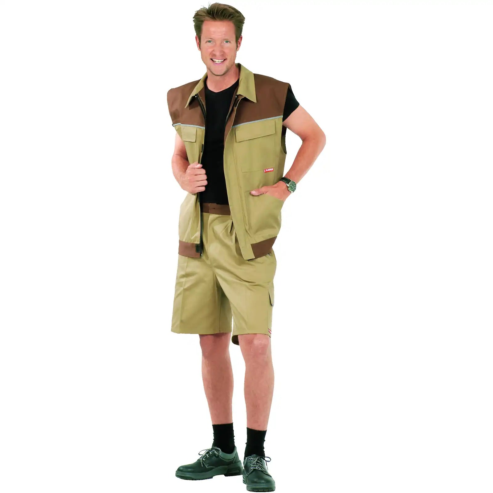 Planam Highline Arbeitsweste khaki/braun/zink XS khaki/braun/zink - Produktbild mit Model