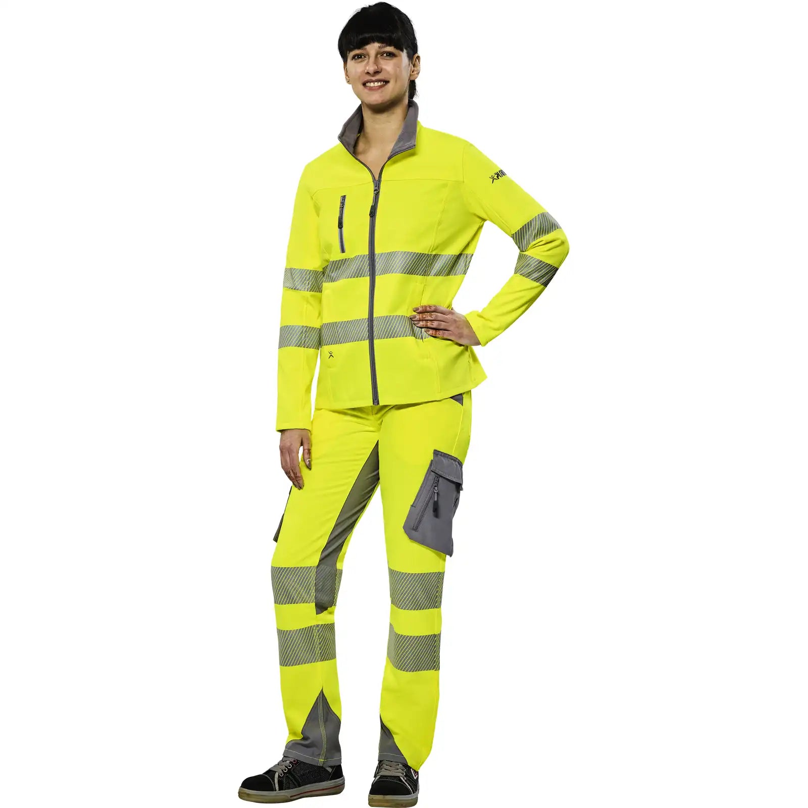 Planam Norit Warnschutz Damen Hybridjacke gelb  36 gelb - Produktbild mit Model