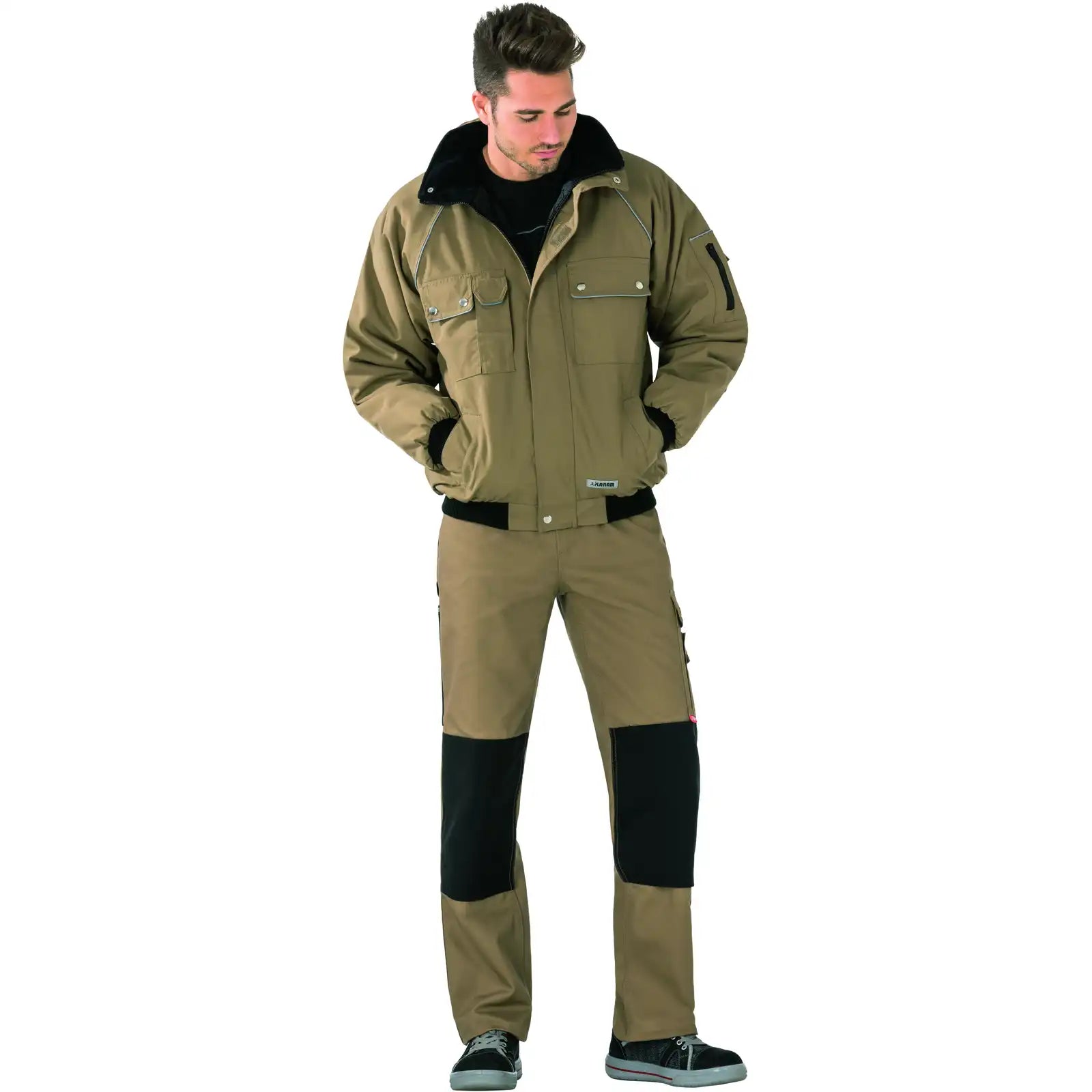 Planam Canvas 320 Winterblouson khaki/schwarz 4XL khaki/schwarz - Produktbild mit Model