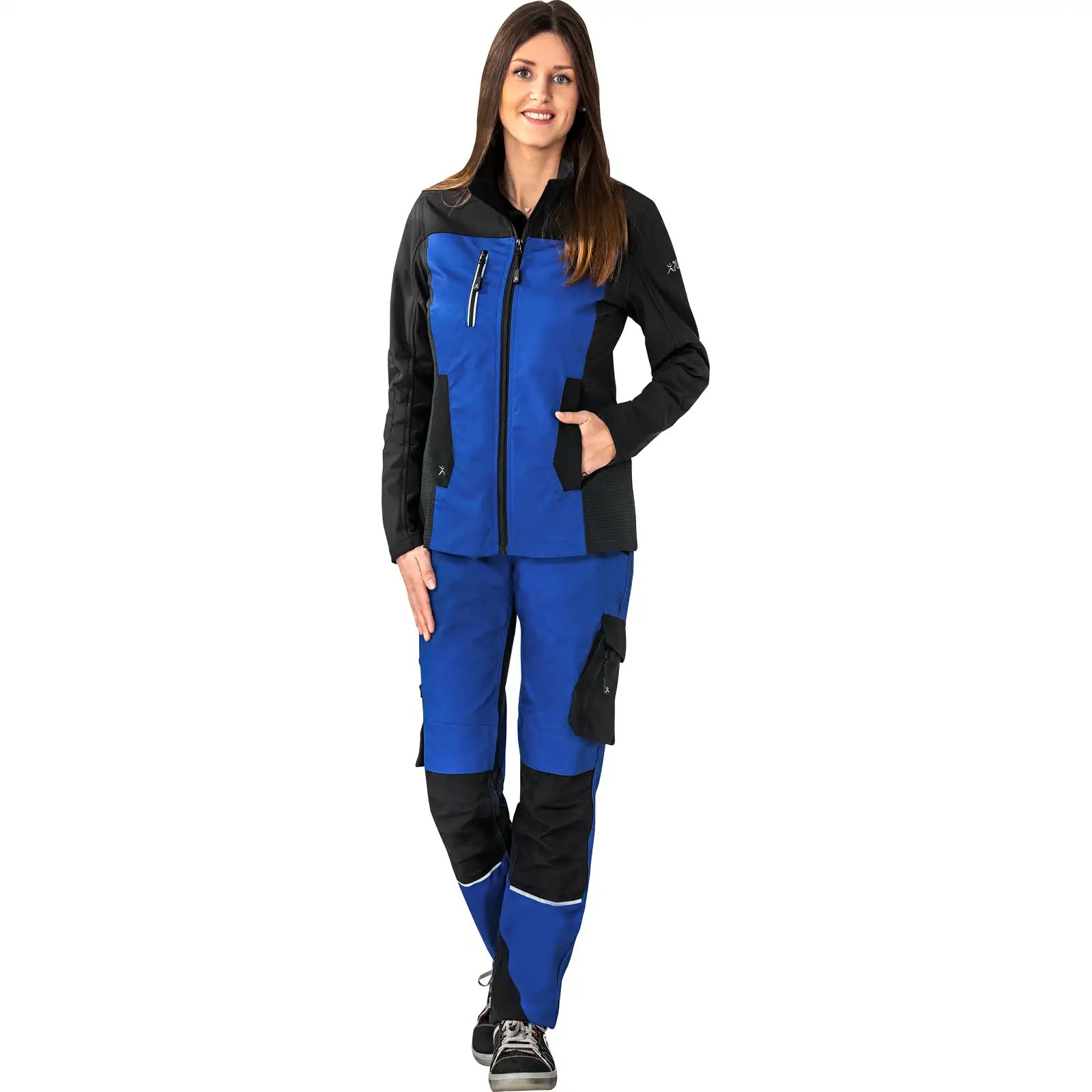 Planam Norit Damen Hybridjacke kornblumenblau/schwarz 34 kornblumenblau/schwarz - Produktbild mit Model