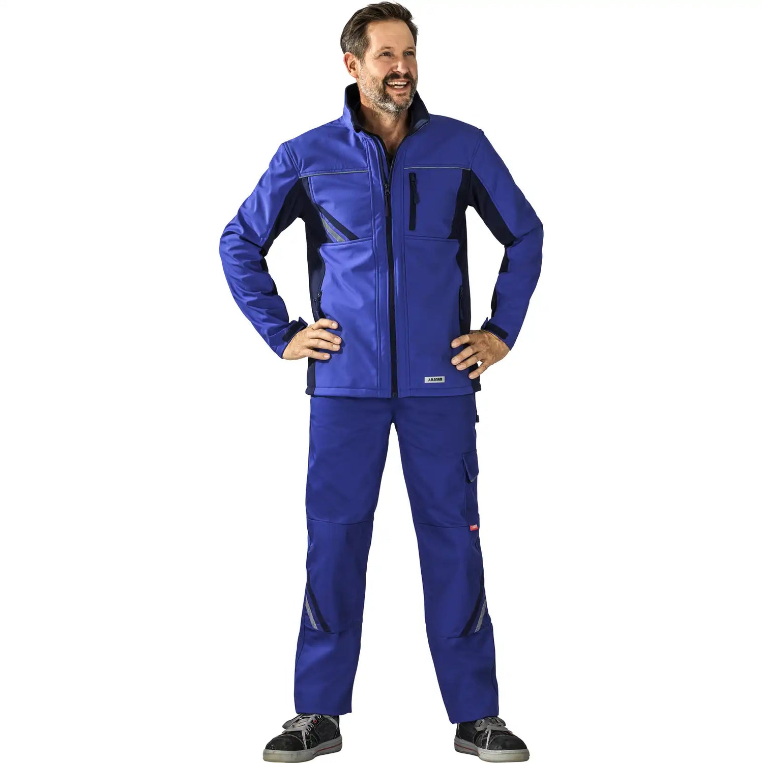 Planam Highline Softshelljacke kornblumenblau/marine XS kornblumenblau/marine/zink - Produktbild mit Model