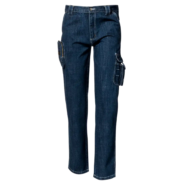 JEANS CARGO PANTALONI DA LAVORO - Tasche Multi-Funzionali Utility, 100% Cotone Denim