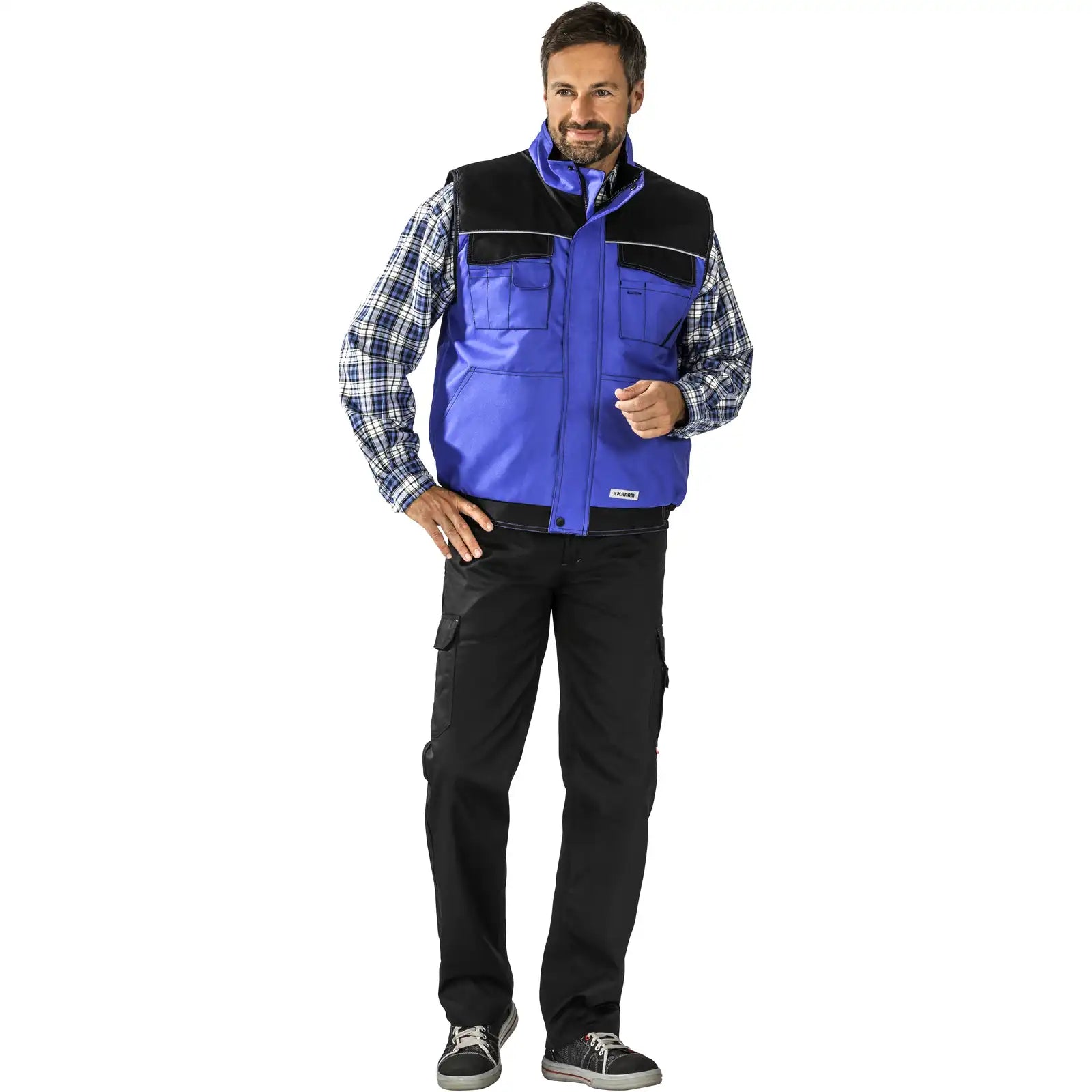 Planam Outdoor Dust Weste royalblau/schwarz S royalblau/schwarz - Produktbild mit Model