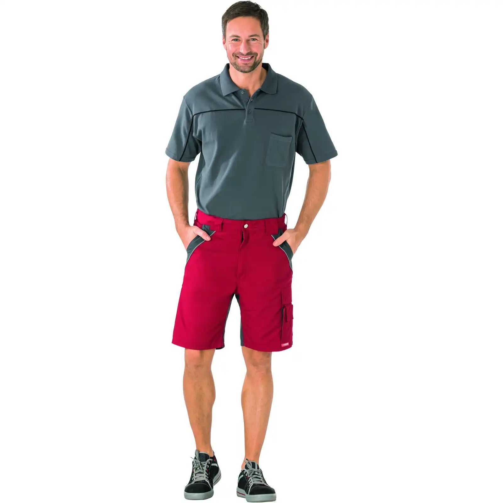 Planam Plaline Shorts rot/schiefer XS rot/schiefer - Produktbild mit Model
