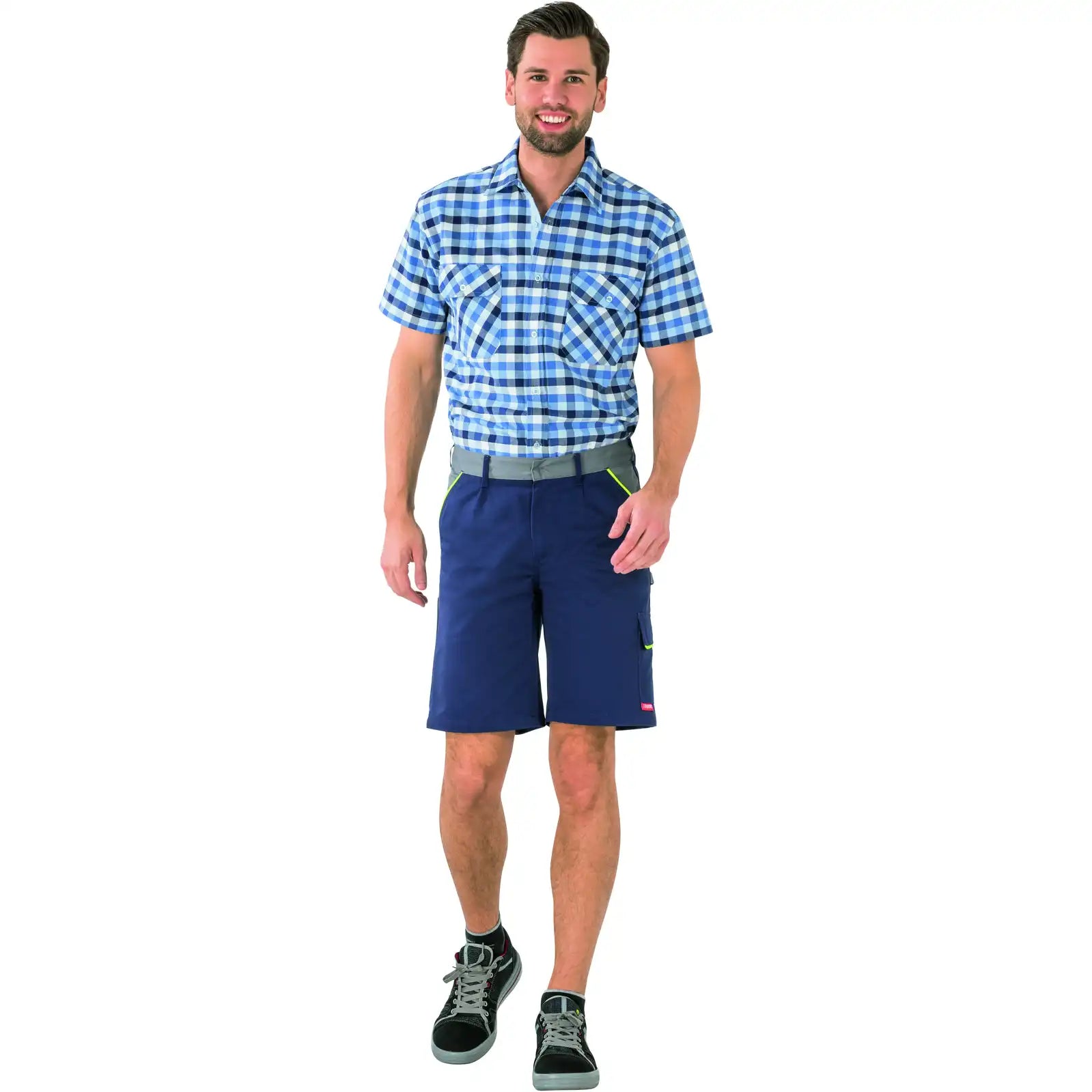 Planam Visline Shorts marine/gelb/zink XS marine/gelb/zink - Produktbild mit Model