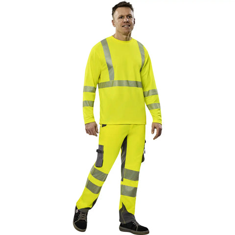 Planam Norit Warnschutz T-Shirt langarm gelb  XS gelb - Produktbild mit Model
