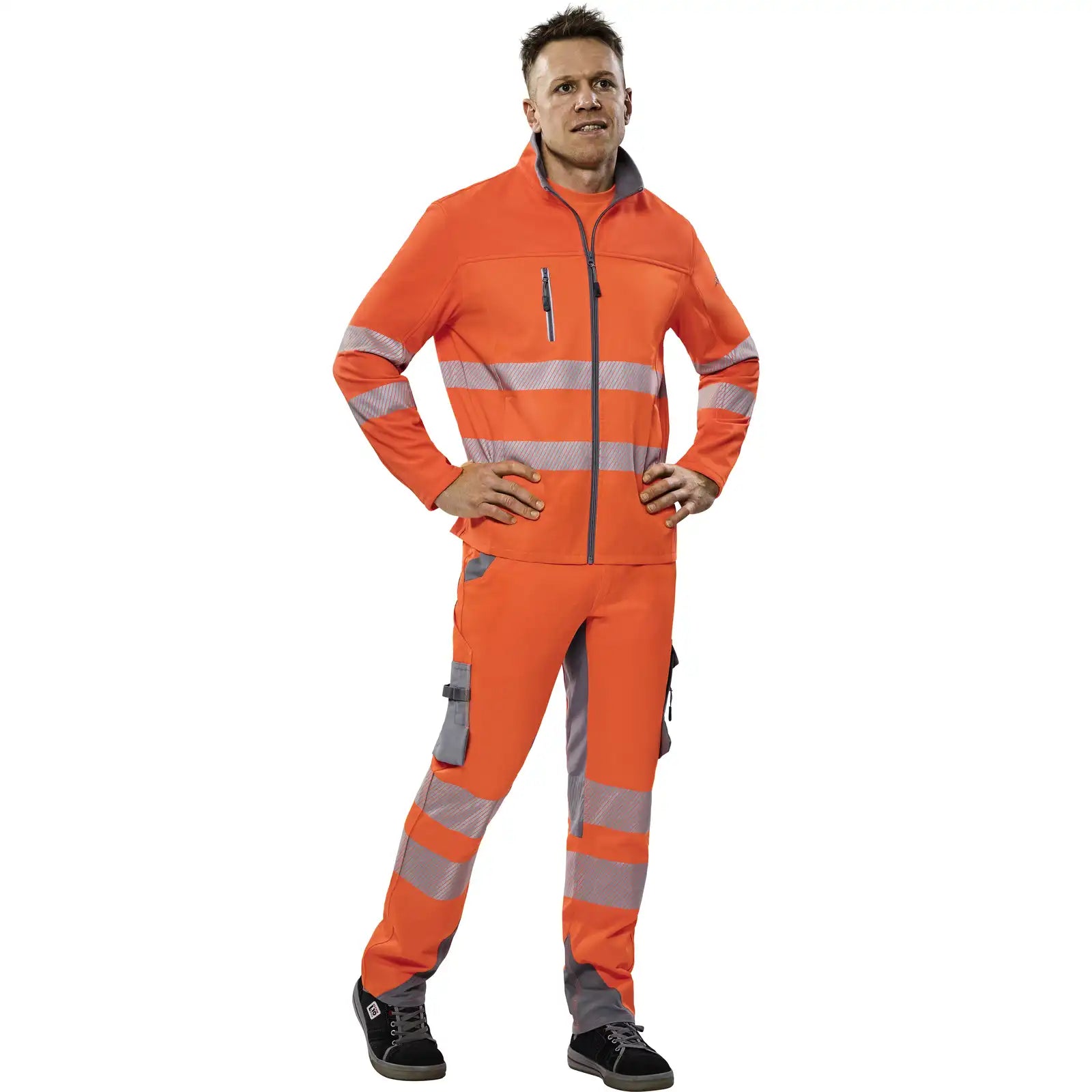 Planam Norit Warnschutz Herren Hybridjacke orange  102 orange - Produktbild mit Model