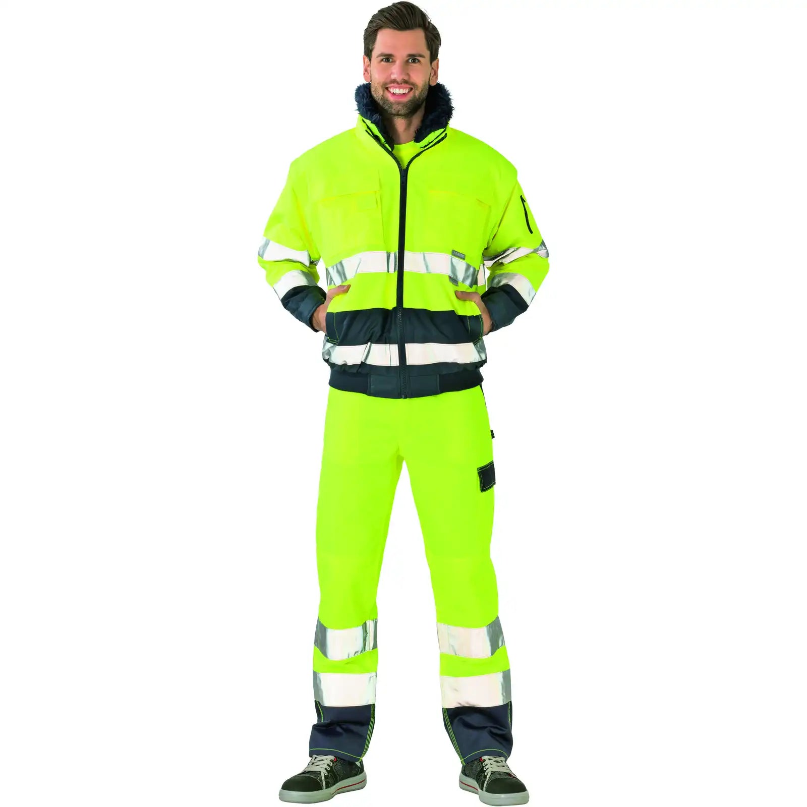 Planam Warnschutz Comfortjacke gelb/marine XXXL gelb/marine - Produktbild mit Model