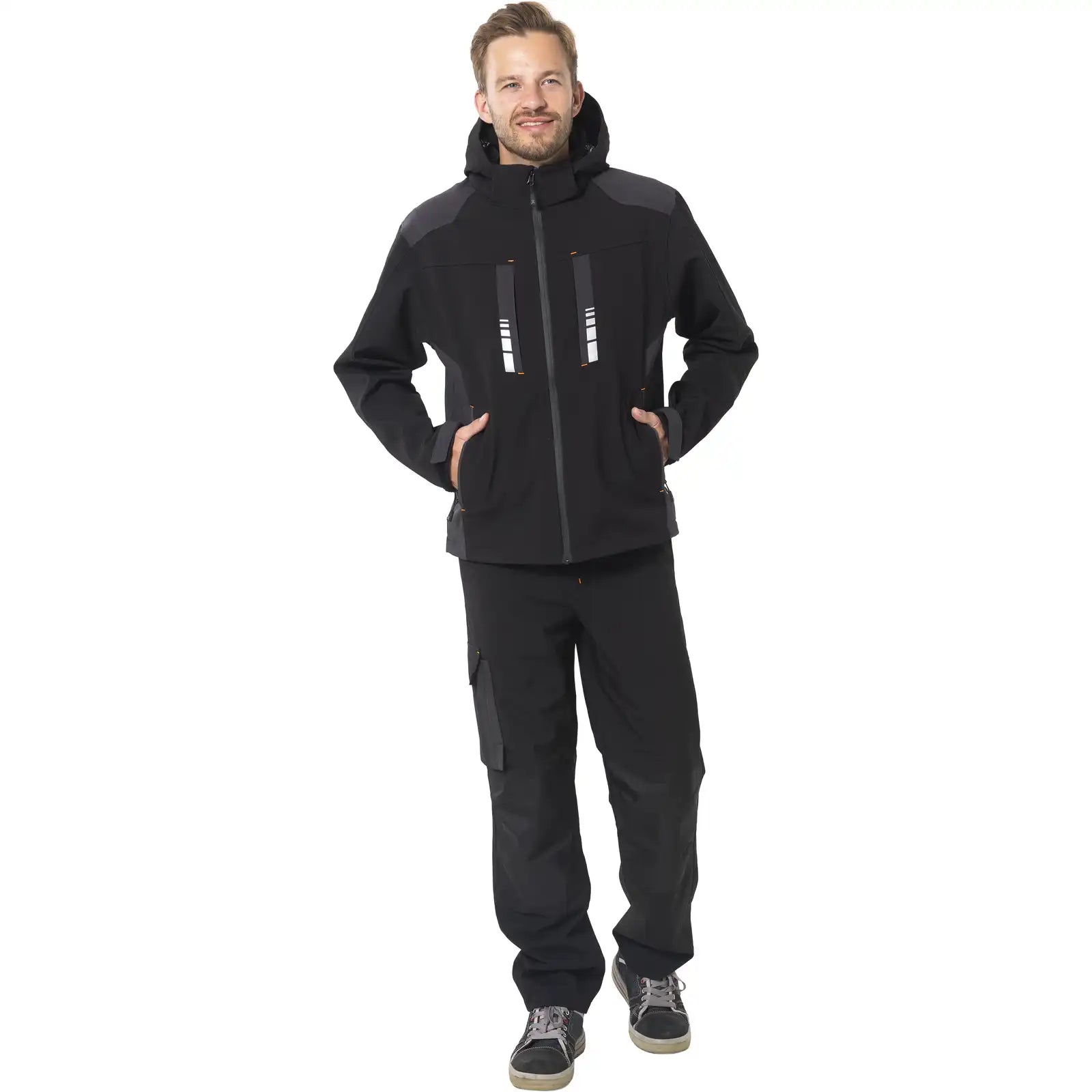 Planam Moto Softshelljacke schwarz/grau S schwarz/grau - Produktbild mit Model