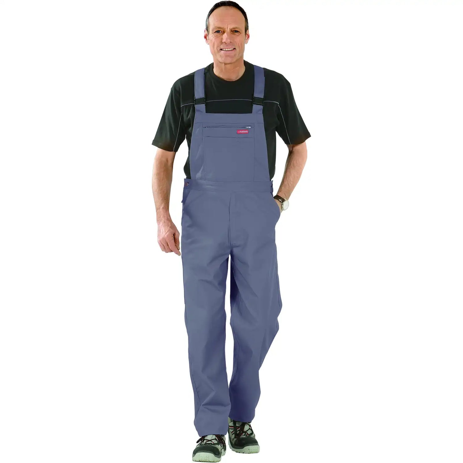 Planam MG 260 Latzhose grau 102 grau - Produktbild mit Model