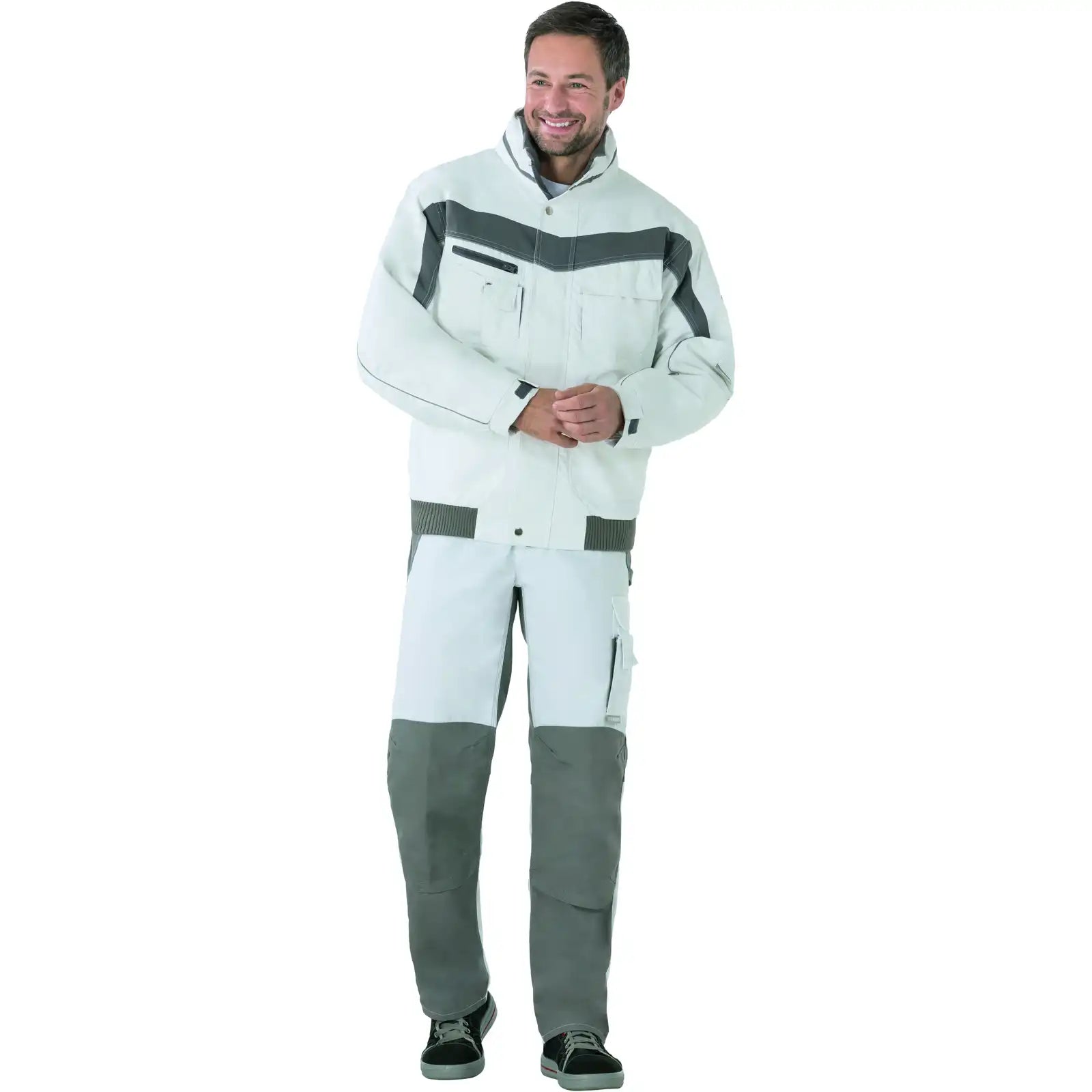 Planam Plaline Winterblouson reinweiß/zink XS reinweiß/zink - Produktbild mit Model