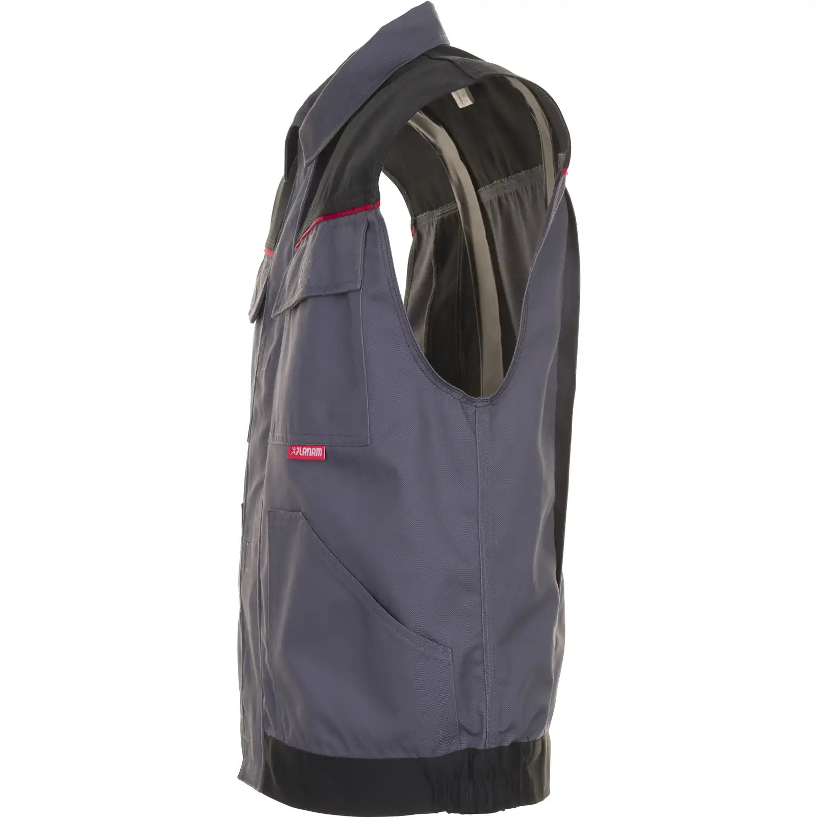 Planam Highline Arbeitsweste schiefer/schwarz/rot XS schiefer/schwarz/rot - Produktbild ohne Model