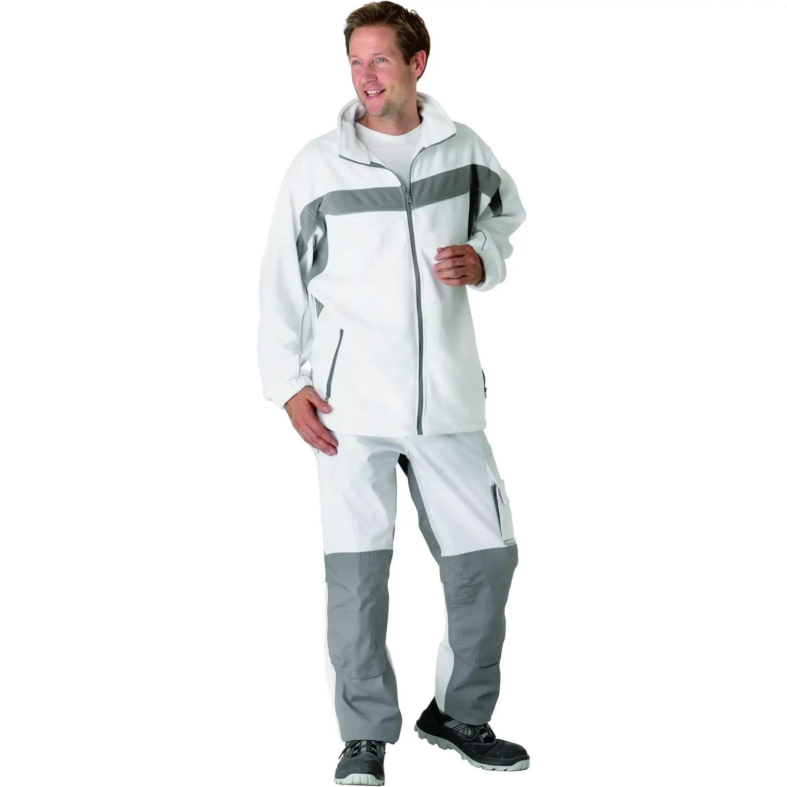 Planam Plaline Fleecejacke reinweiß/zink XS reinweiß/zink - Produktbild mit Model