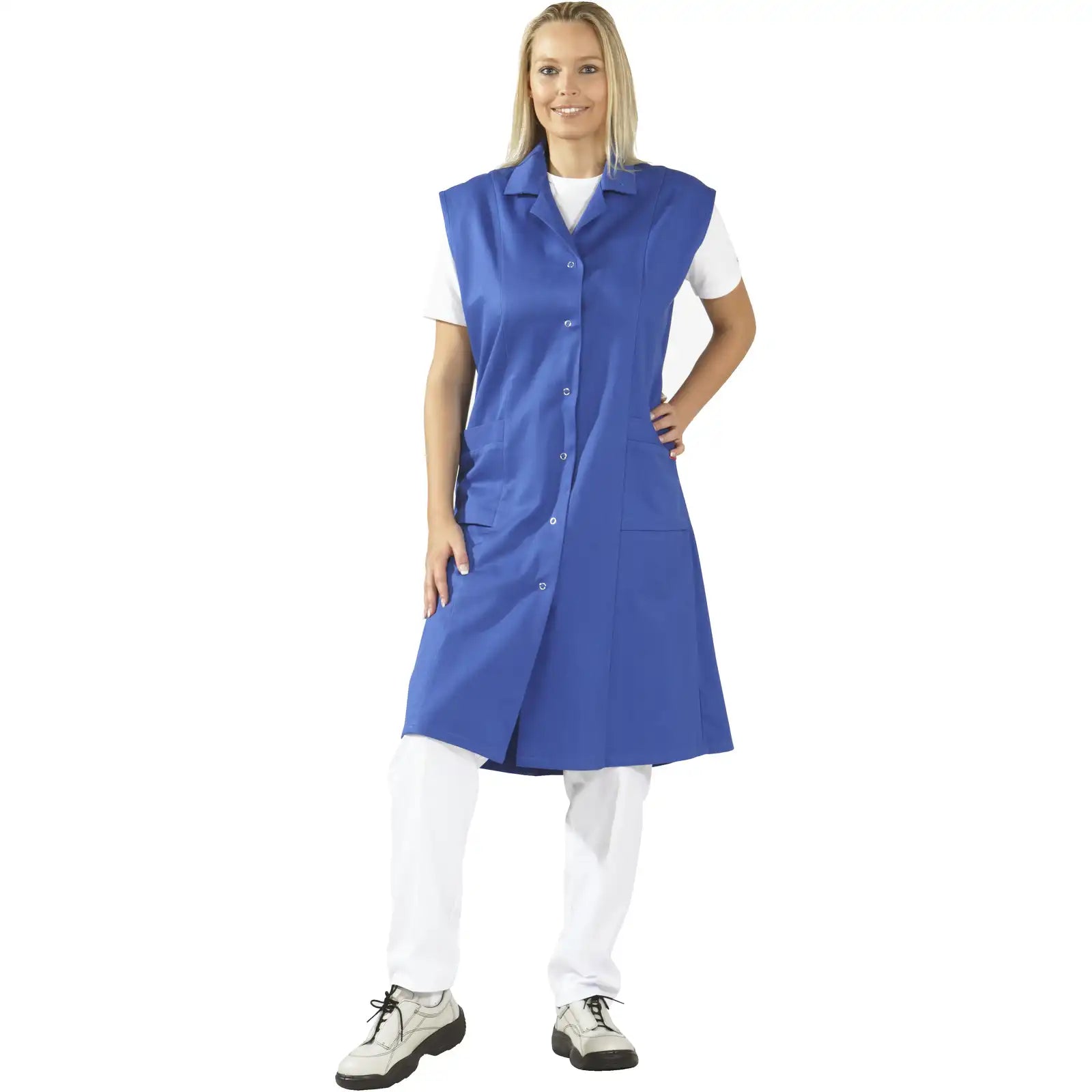 Planam Damen Mantel Baumwolle ärmellos kornblumenblau 36 kornblumenblau - Produktbild mit Model