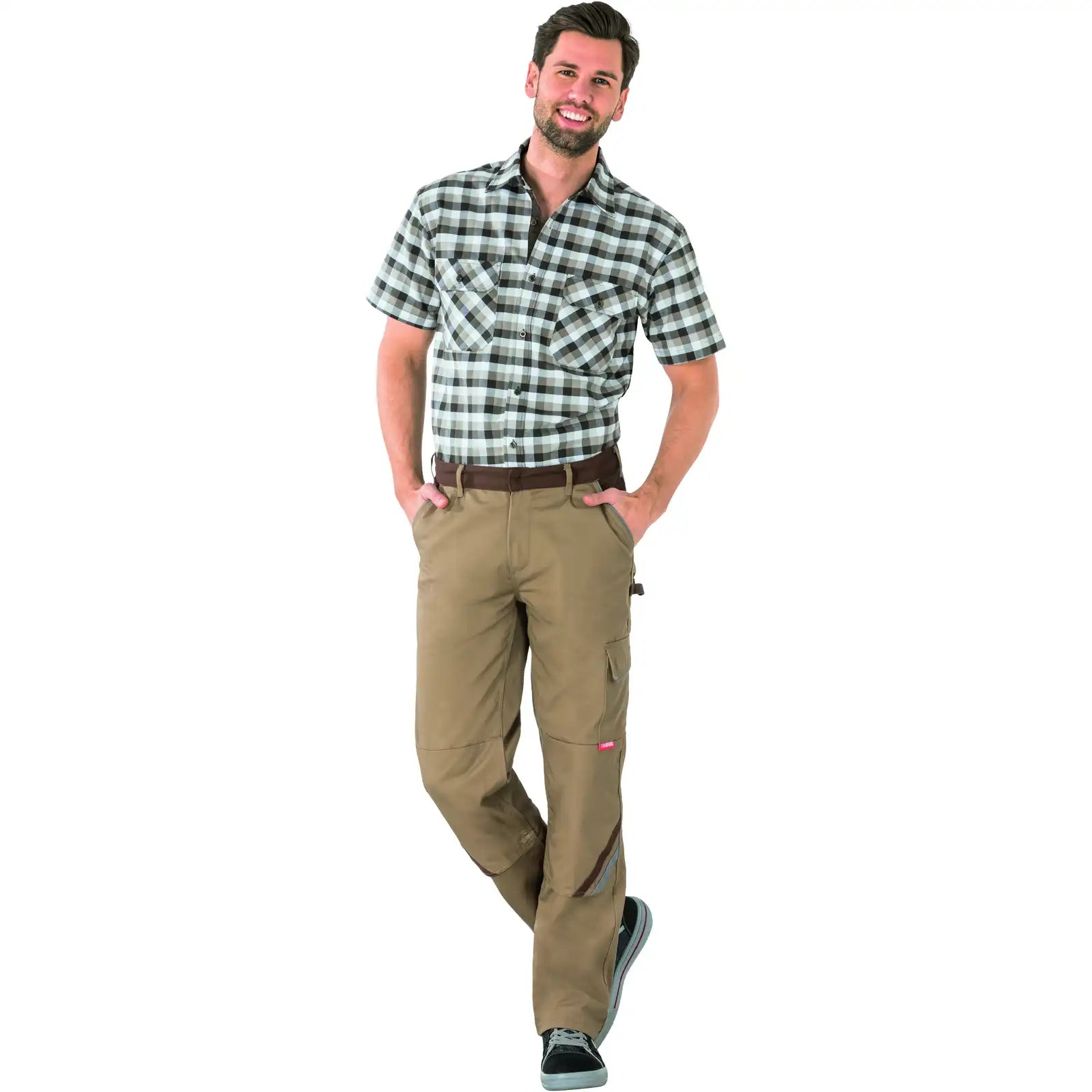 Planam Highline Bundhose khaki/braun/zink 102 khaki/braun/zink - Produktbild mit Model