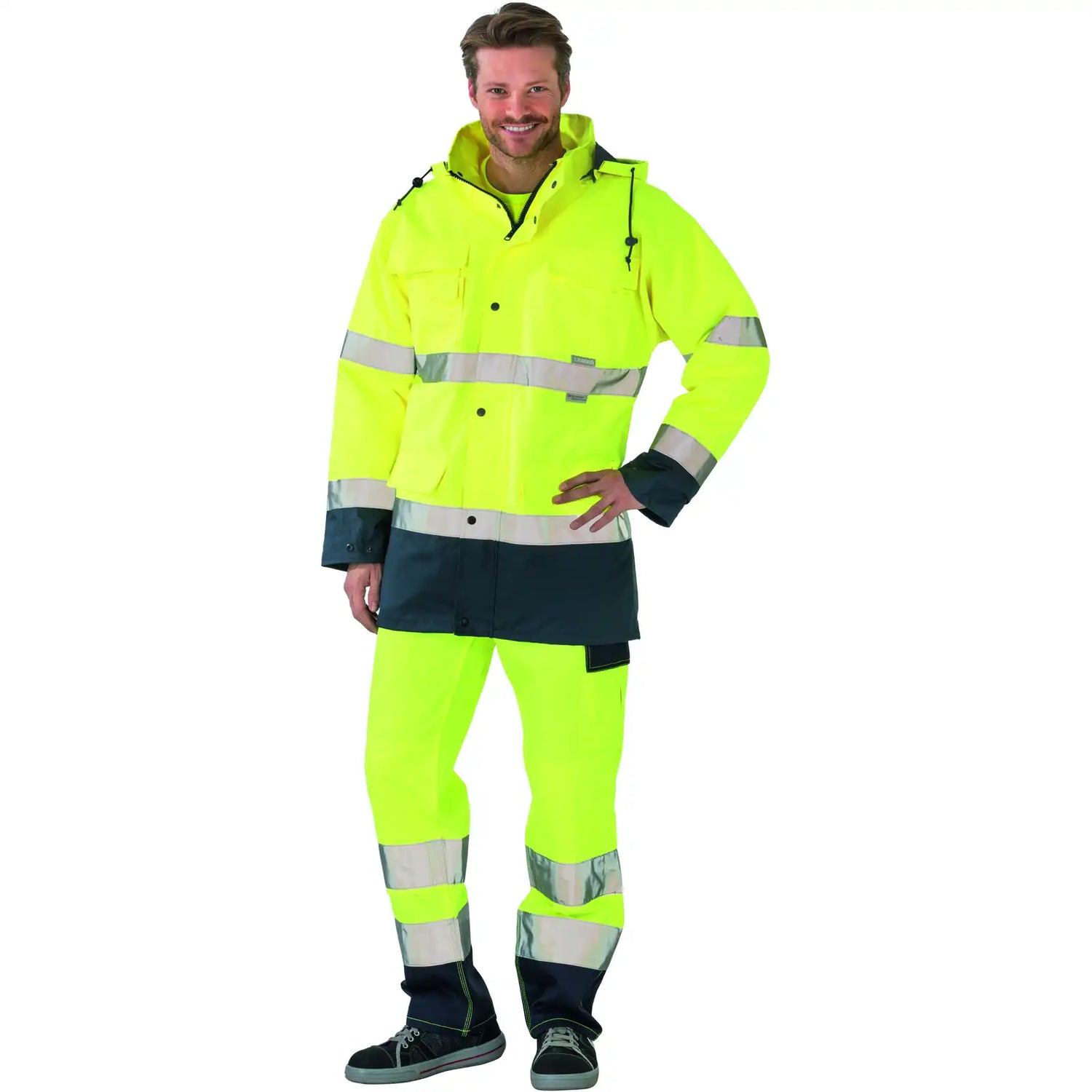 Planam Warnschutz Parka gelb/marine S gelb/marine - Produktbild mit Model