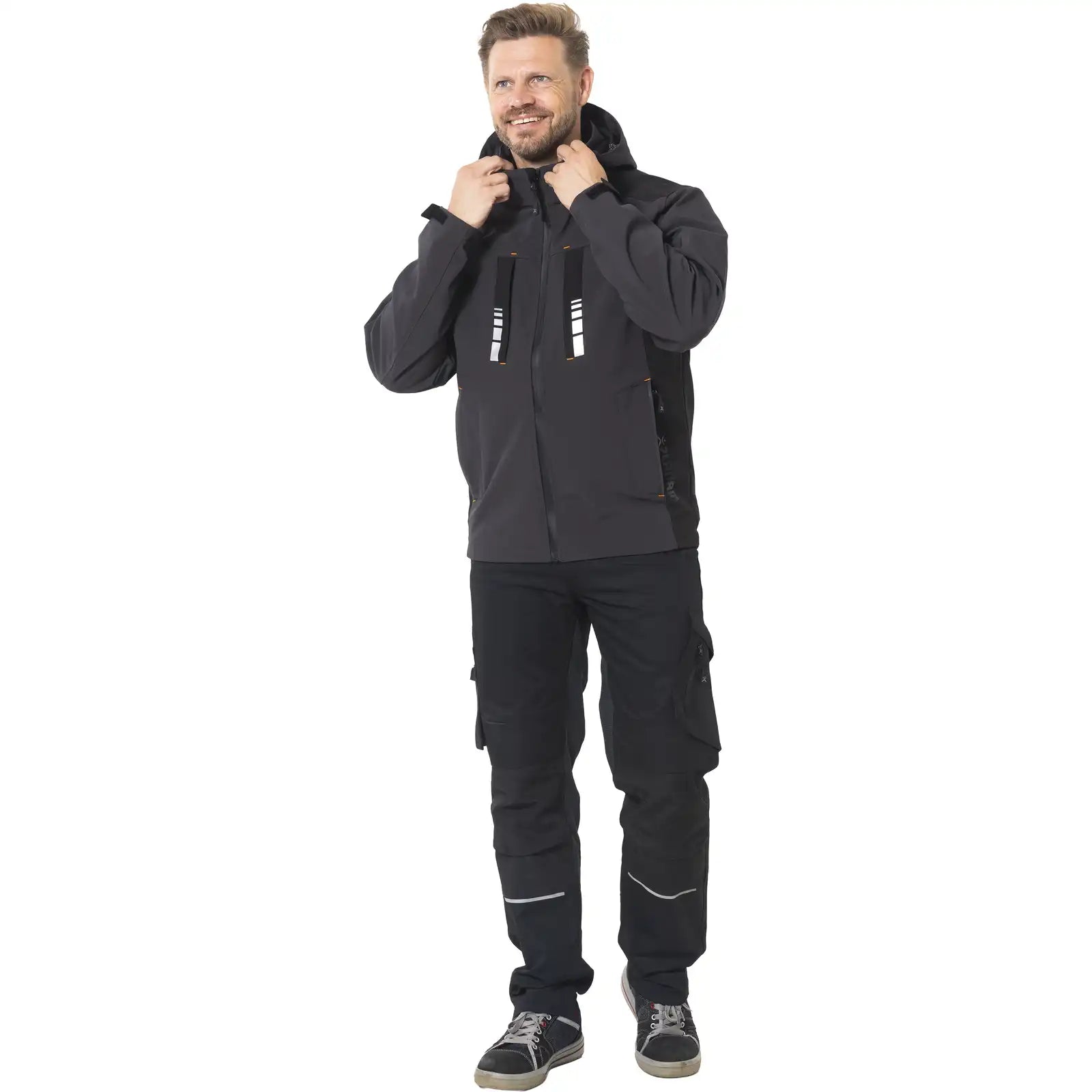 Planam Moto Softshelljacke grau/schwarz S grau/schwarz - Produktbild mit Model