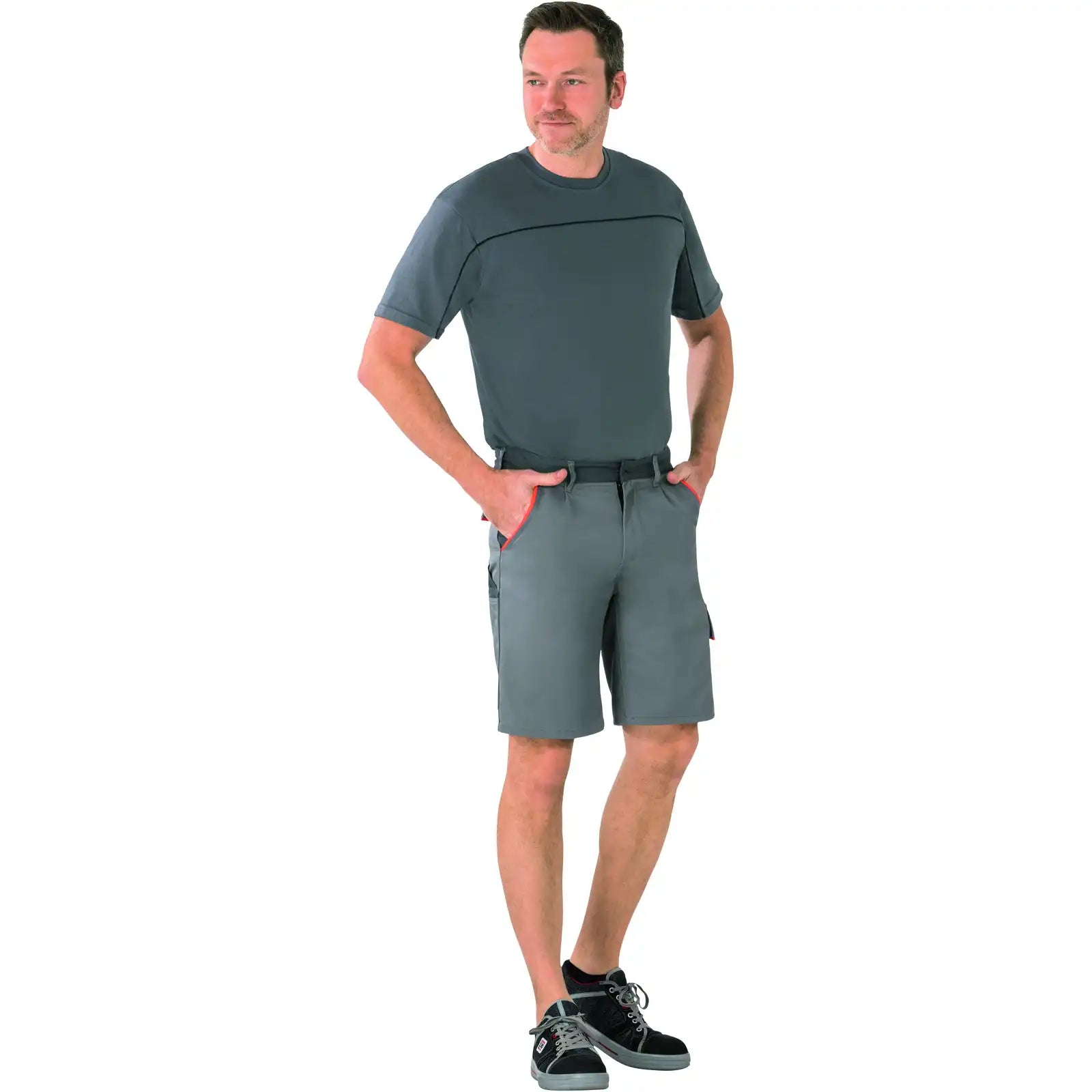 Planam Visline Shorts zink/orange/schiefer XS zink/orange/schiefer - Produktbild mit Model