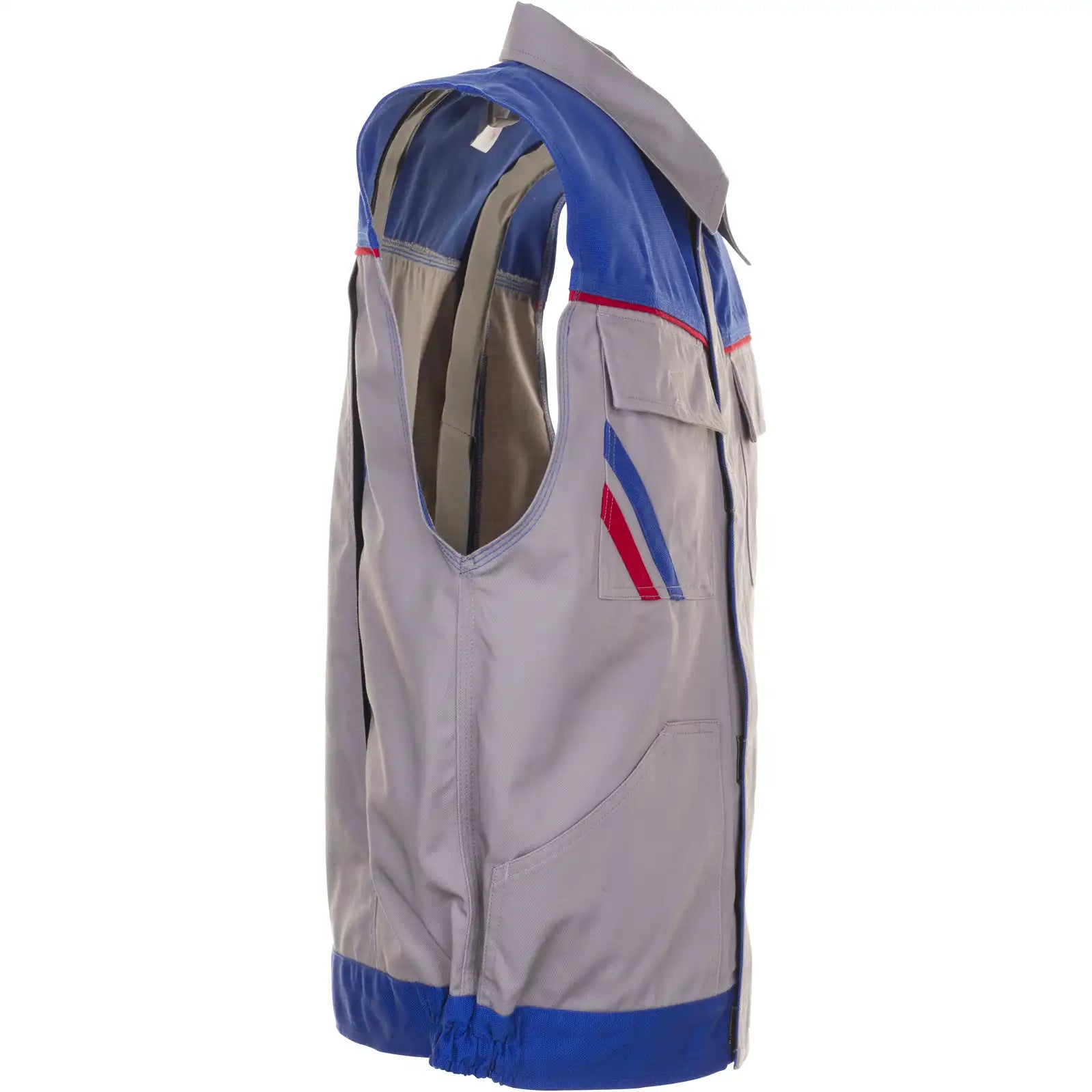 Planam Highline Arbeitsweste zink/kornblumenblau/rot XS zink/kornblumenblau/rot - Produktbild ohne Model