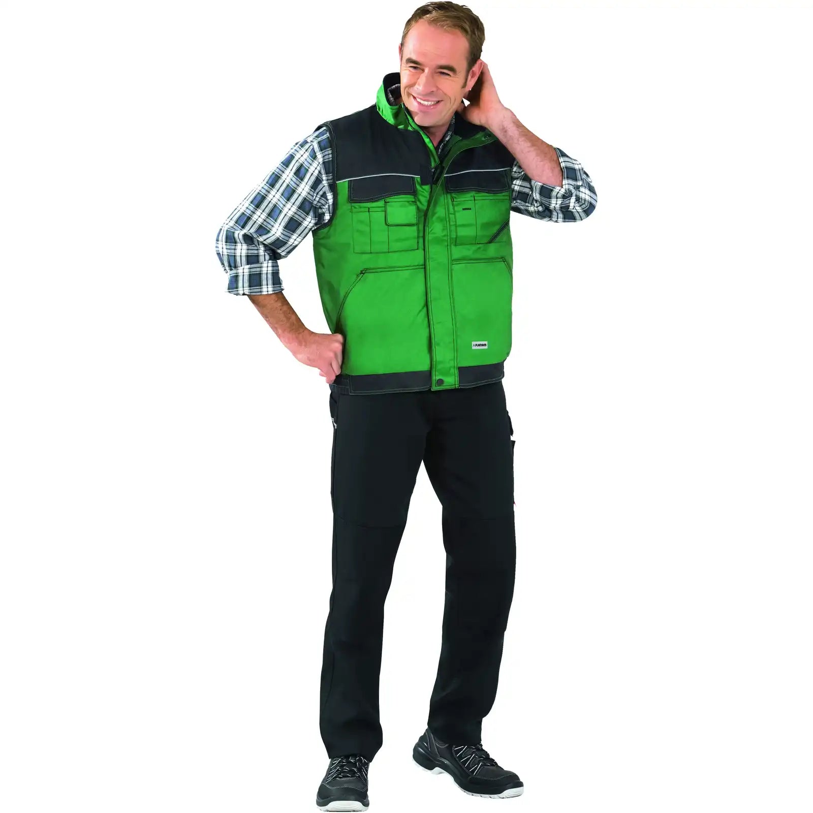 Planam Outdoor Dust Weste farngrün/schwarz S farngrün/schwarz - Produktbild mit Model