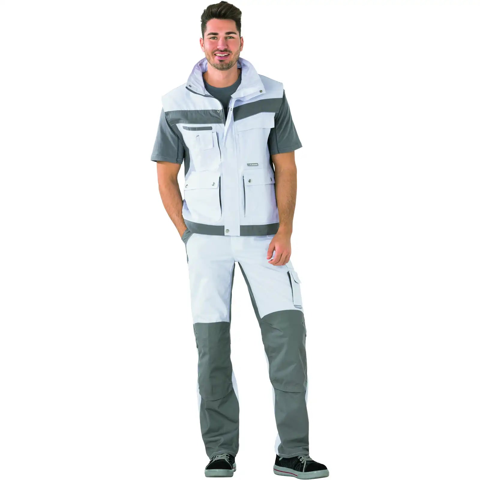 Planam Plaline Weste reinweiß/zink XS reinweiß/zink - Produktbild mit Model