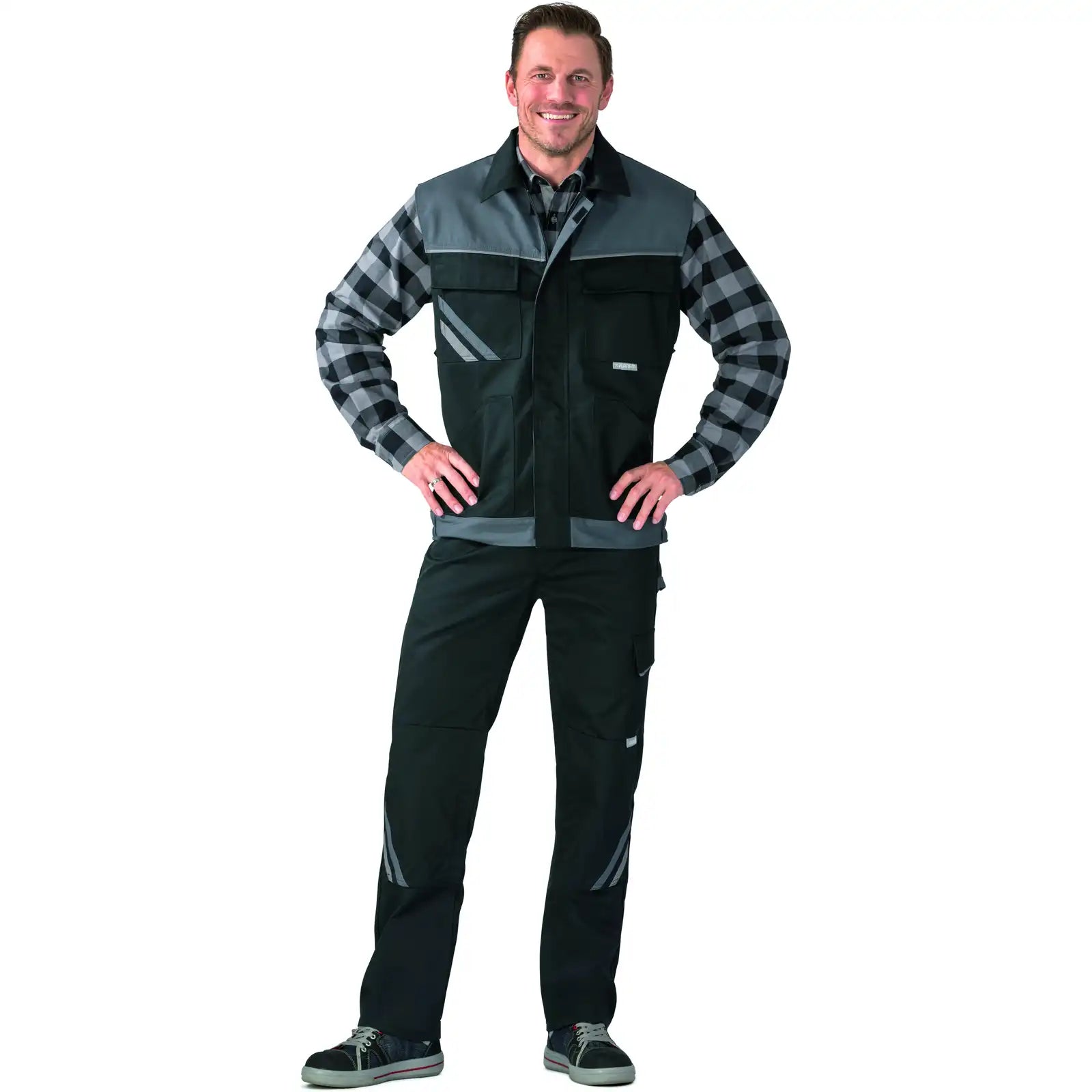 Planam Highline Arbeitsweste schwarz/schiefer/zink XS schwarz/schiefer/zink - Produktbild mit Model