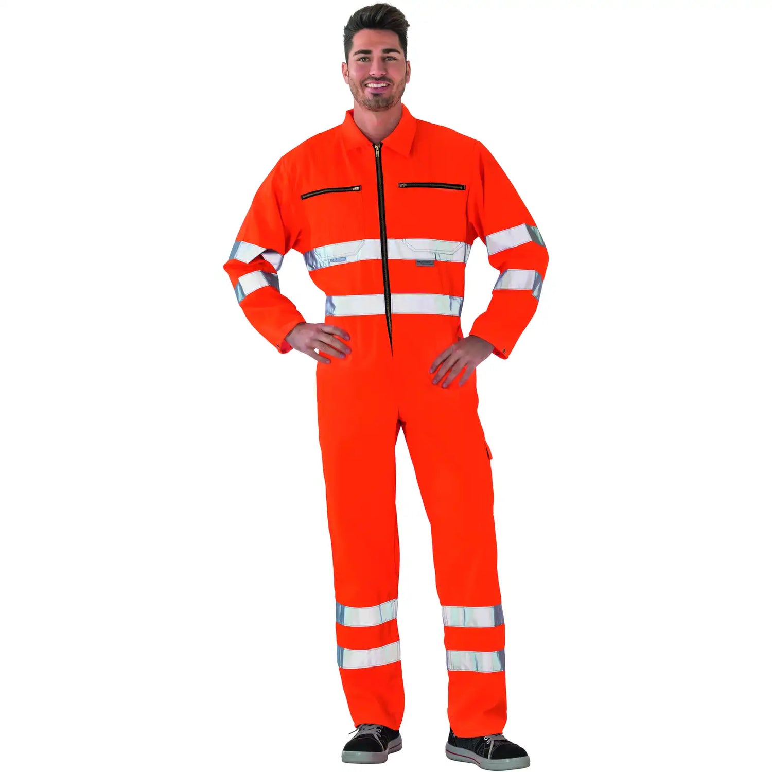 Planam Warnschutz Rallyekombi uni orange 102 uni orange - Produktbild mit Model