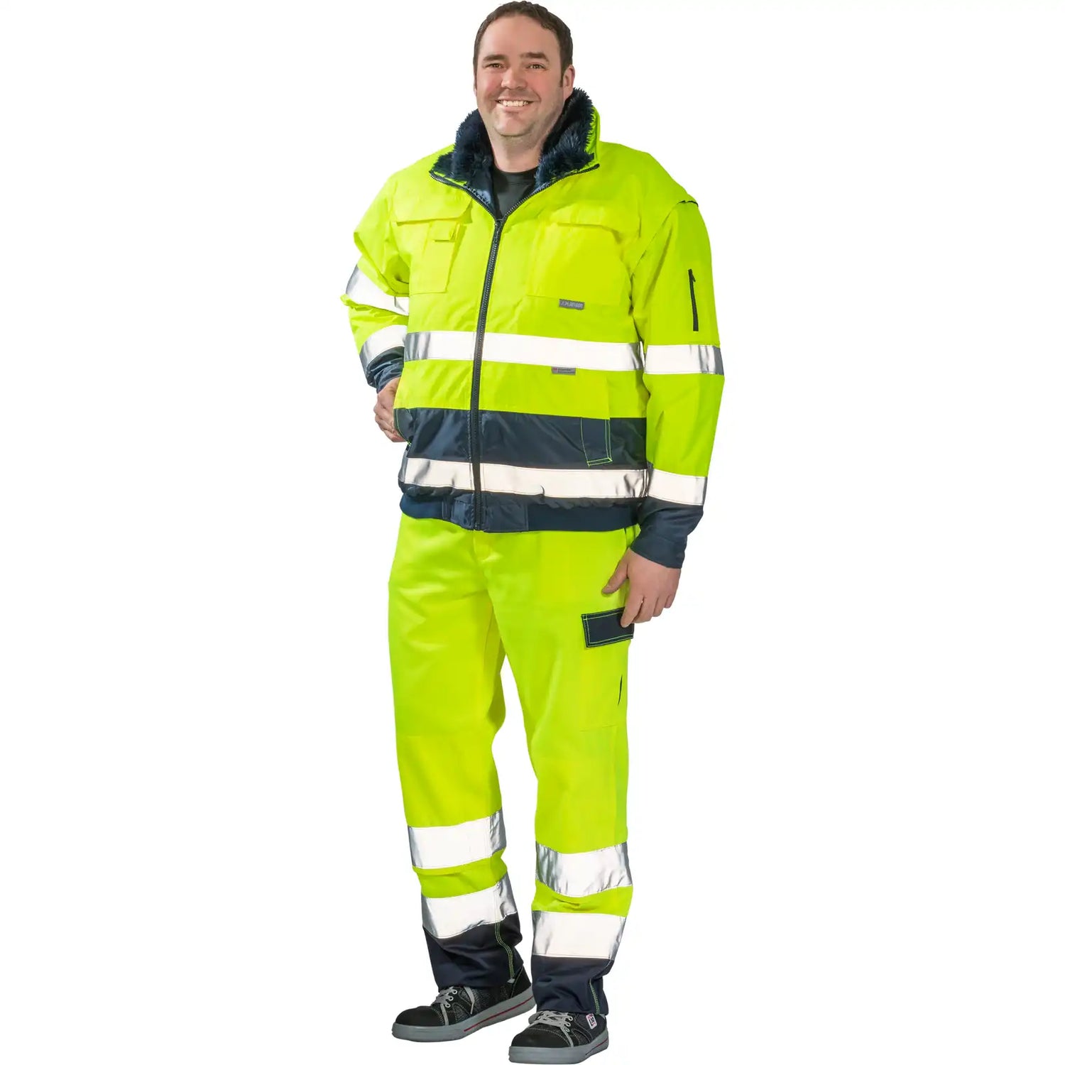 Planam Warnschutz Comfortjacke gelb/marine S gelb/marine - Produktbild mit Model