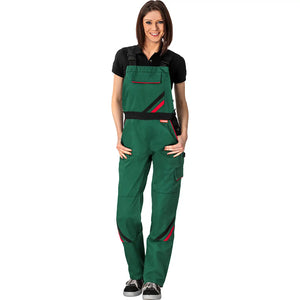 Planam Highline Damen Latzhose grün/schwarz/rot 34 grün/schwarz/rot - Produktbild mit Model