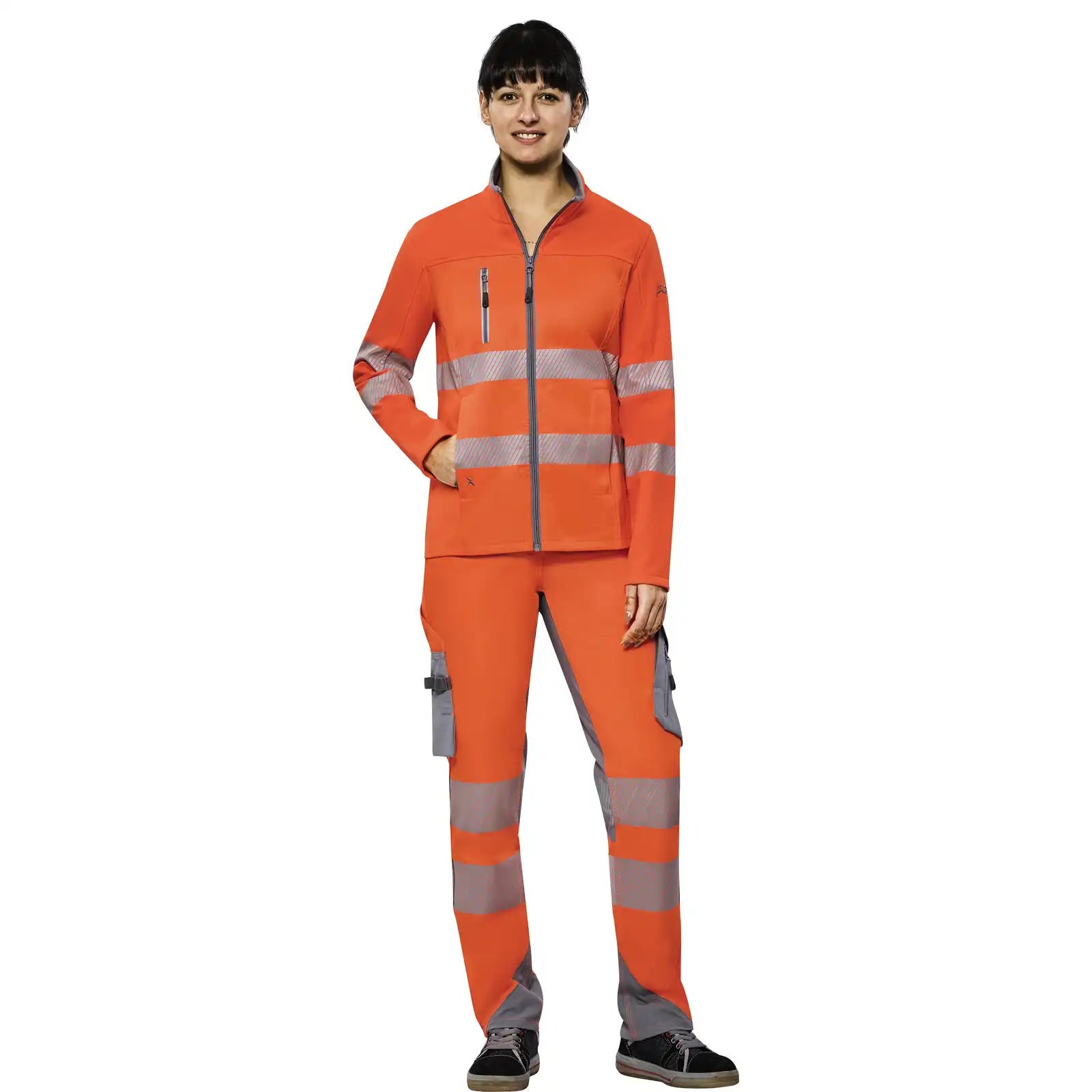 Planam Norit Warnschutz Damen Hybridjacke orange  36 orange - Produktbild mit Model