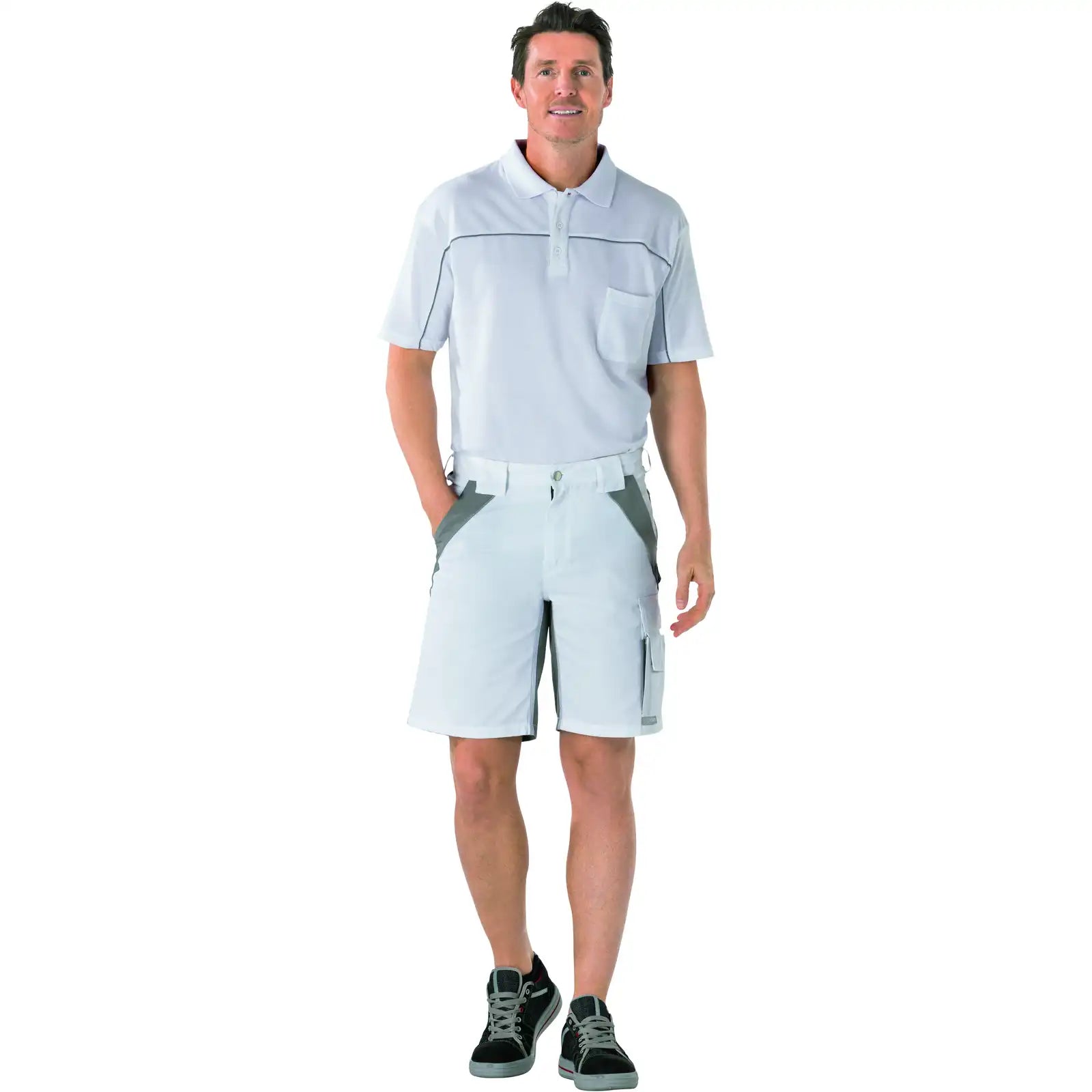 Planam Plaline Shorts reinweiß/zink XS reinweiß/zink - Produktbild mit Model